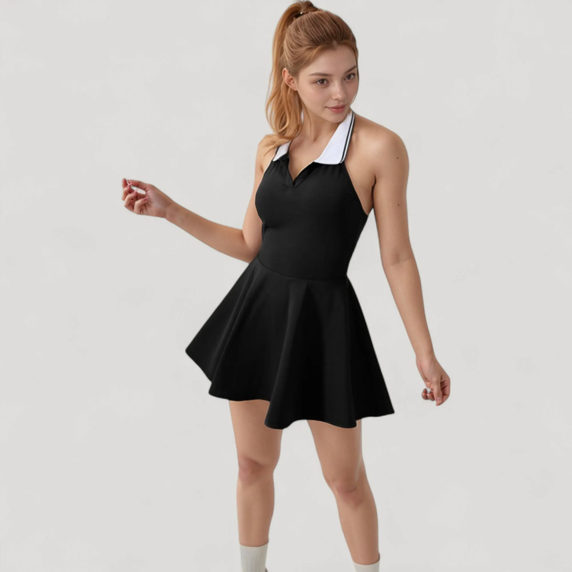 Anna-Kaci Active Women's Sleeveless Tennis Dress with Contrast Polo Collar and Flared Skirt Design sold by Anna-Kaci product image thumbnail 3