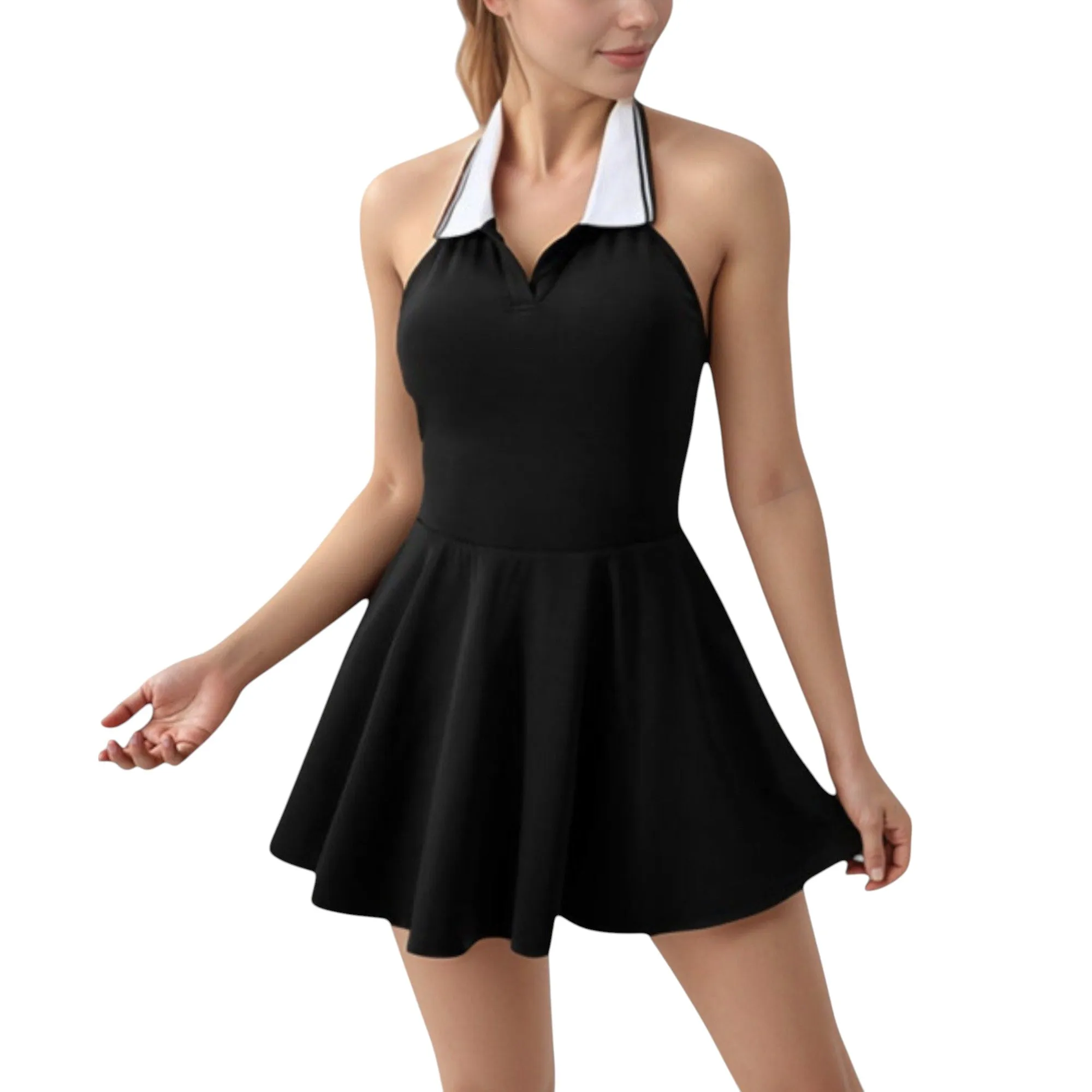 Anna-Kaci Active Women's Sleeveless Tennis Dress with Contrast Polo Collar and Flared Skirt Design sold by Anna-Kaci