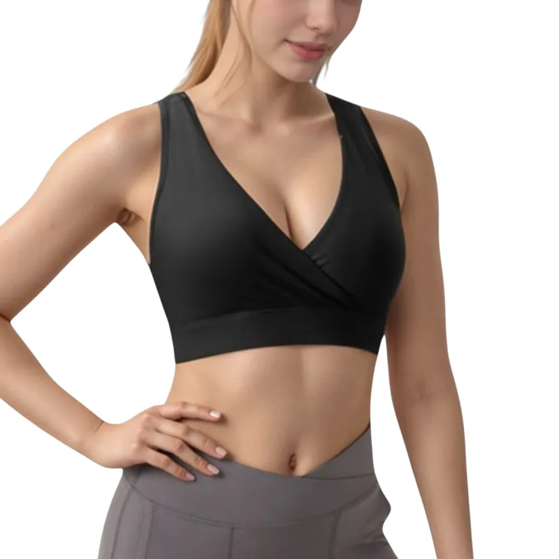 Anna-Kaci Active Women's Crossover V-Neck Sports Bra with Wide Straps and Stretch Support Band sold by Anna-Kaci
