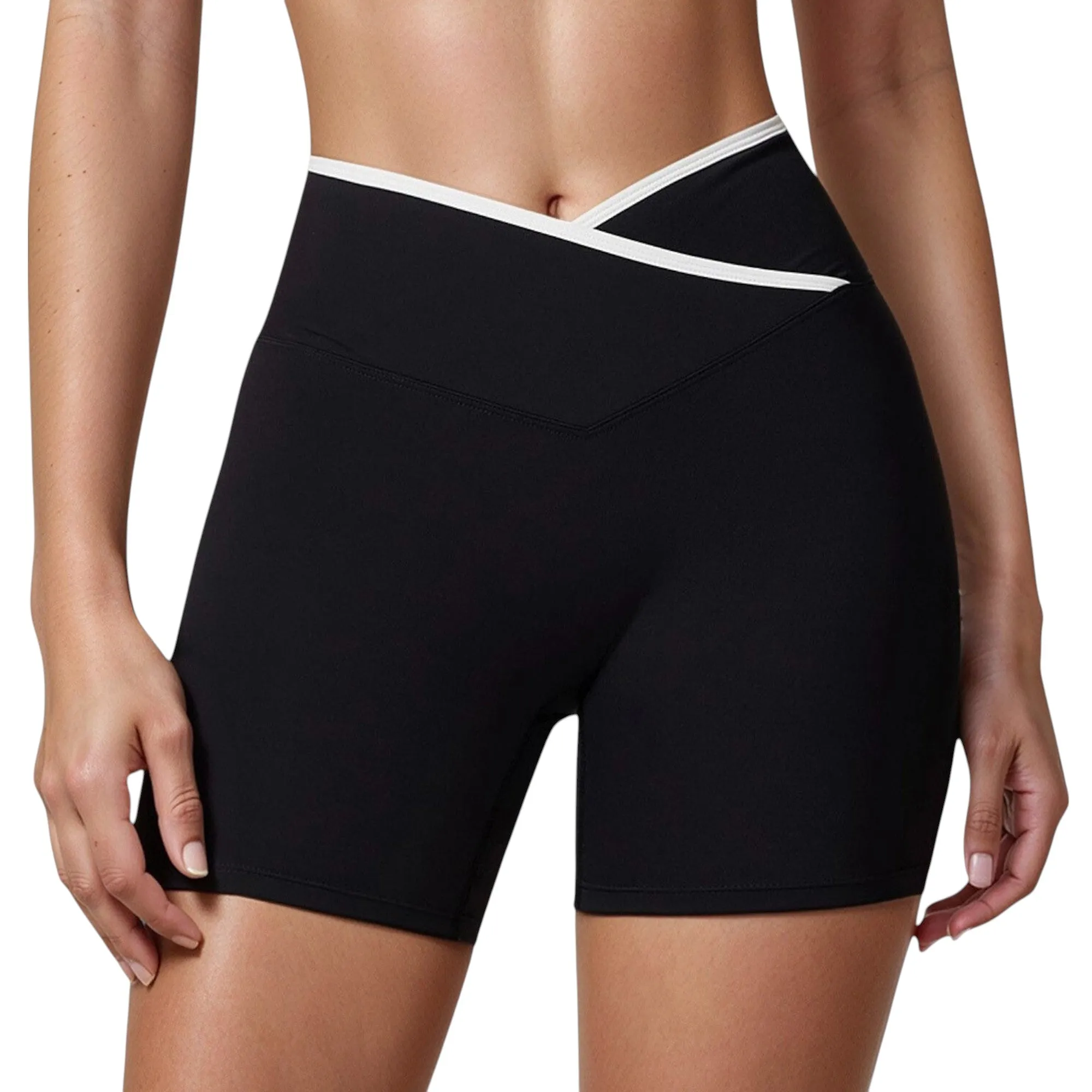 Anna-Kaci Active Women's High Waist Crossover Athletic Shorts with Stretch Fabric and Flattering V Front Waistband sold by Anna-Kaci
