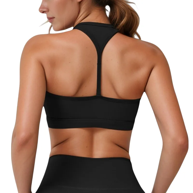 Anna-Kaci Active Women's High Neck Sports Bra with Minimalist T-Back Strap Design and Smooth Stretch Compression Fit made by Anna-Kaci