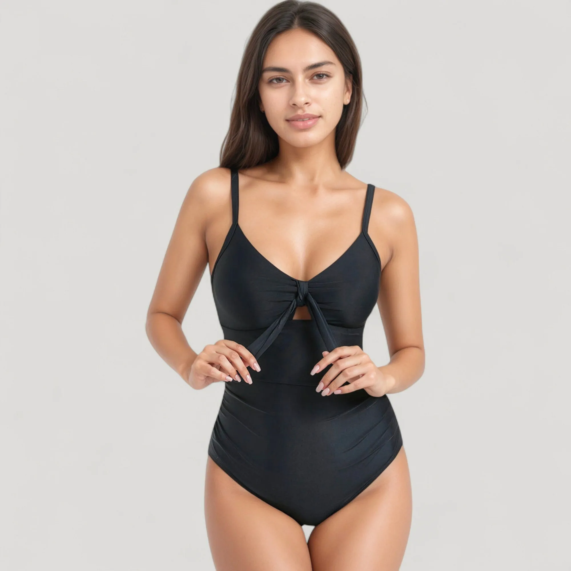 Anna-Kaci Swim Women's V-Neck One Piece Swimsuit with Front Tie Detail and Subtle Ruching sold by Anna-Kaci product image thumbnail 2
