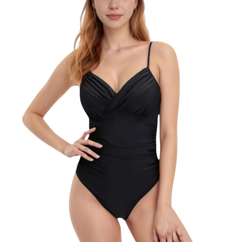 Anna-Kaci Women's One Piece Swimsuit with Ruched Waist and V-Neck Wrap Front Adjustable Spaghetti Straps sold by Anna-Kaci