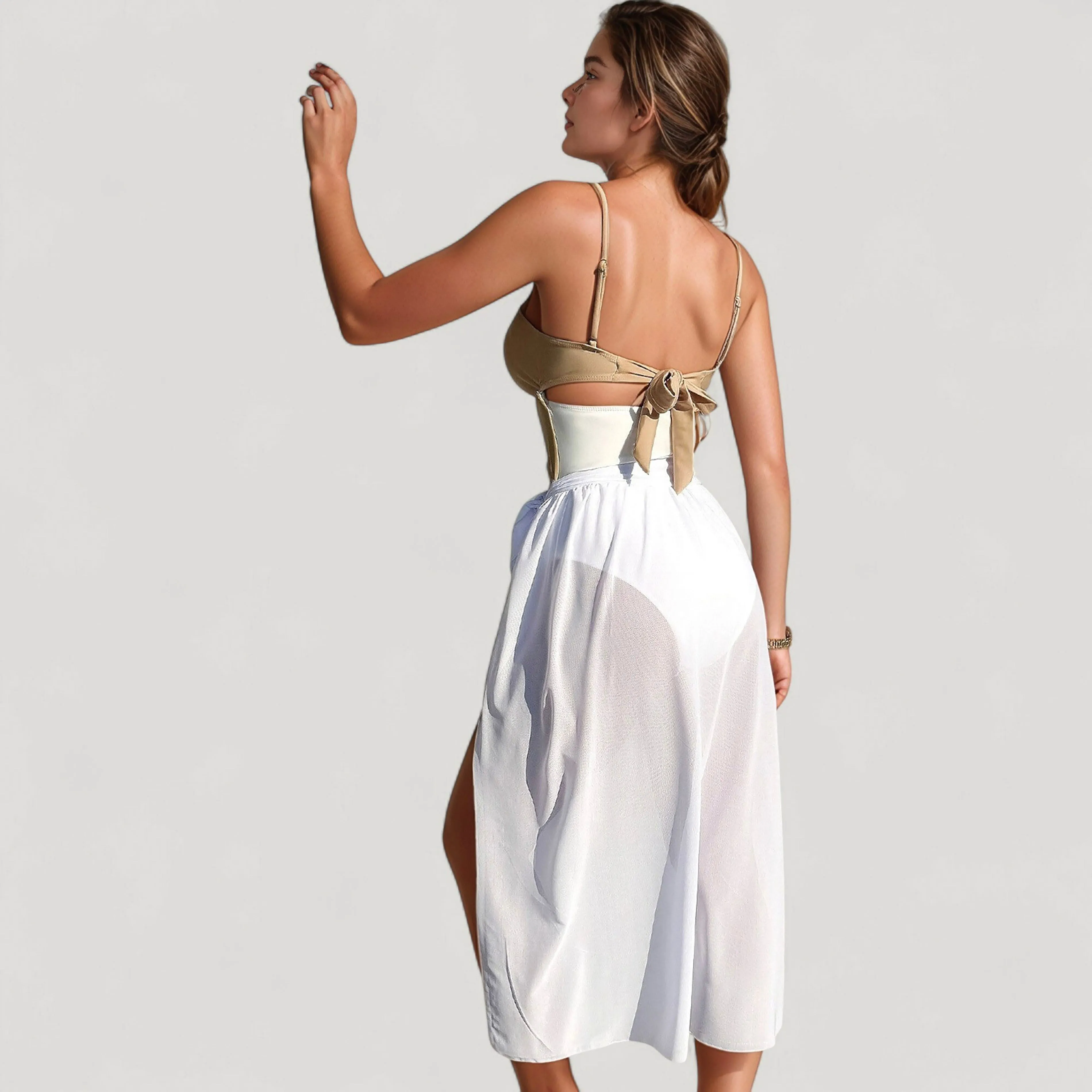 Anna-Kaci Women's Bikini Top with Jewel Ring Accents and Sheer Wrap Skirt Cover-Up Set sold by Anna-Kaci product image thumbnail 5