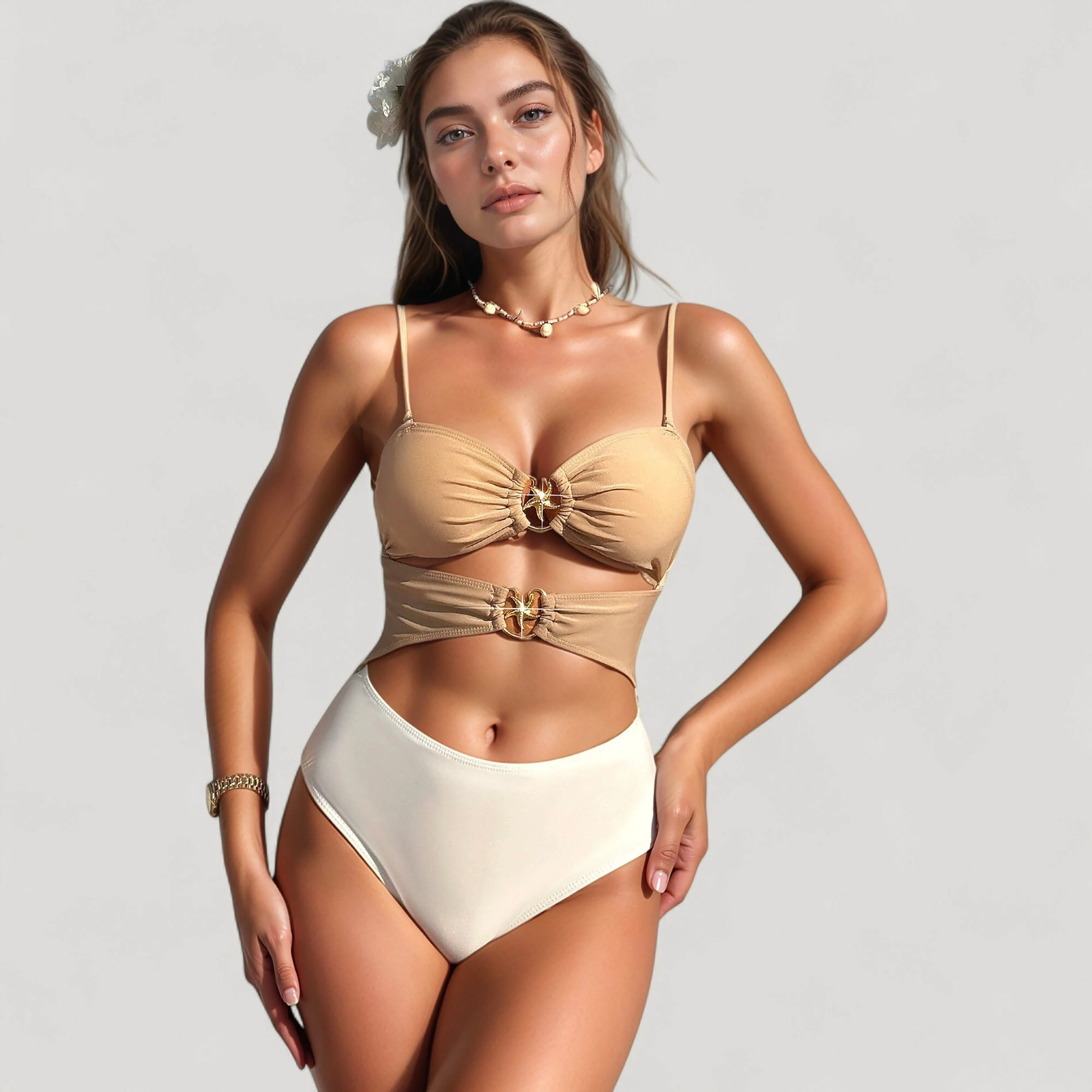 Anna-Kaci Women's Bikini Top with Jewel Ring Accents and Sheer Wrap Skirt Cover-Up Set sold by Anna-Kaci product image thumbnail 4