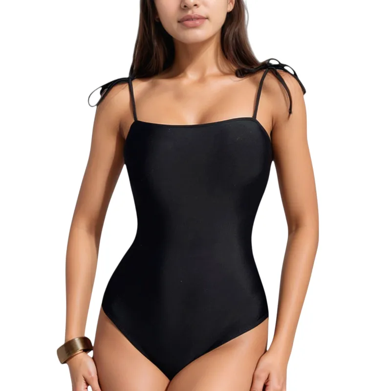 Anna-Kaci Women's Classic One Piece Swimsuit with Adjustable Shoulder Tie Straps and Straight Neckline sold by Anna-Kaci