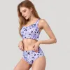 Anna-Kaci Swim Women's Floral Print Ruffle Trim Bikini Set with Scoop Neck Crop Top and High Waist Bottom sold by Anna-Kaci