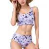 Anna-Kaci Swim Women's Floral Print Ruffle Trim Bikini Set with Scoop Neck Crop Top and High Waist Bottom sold by Anna-Kaci