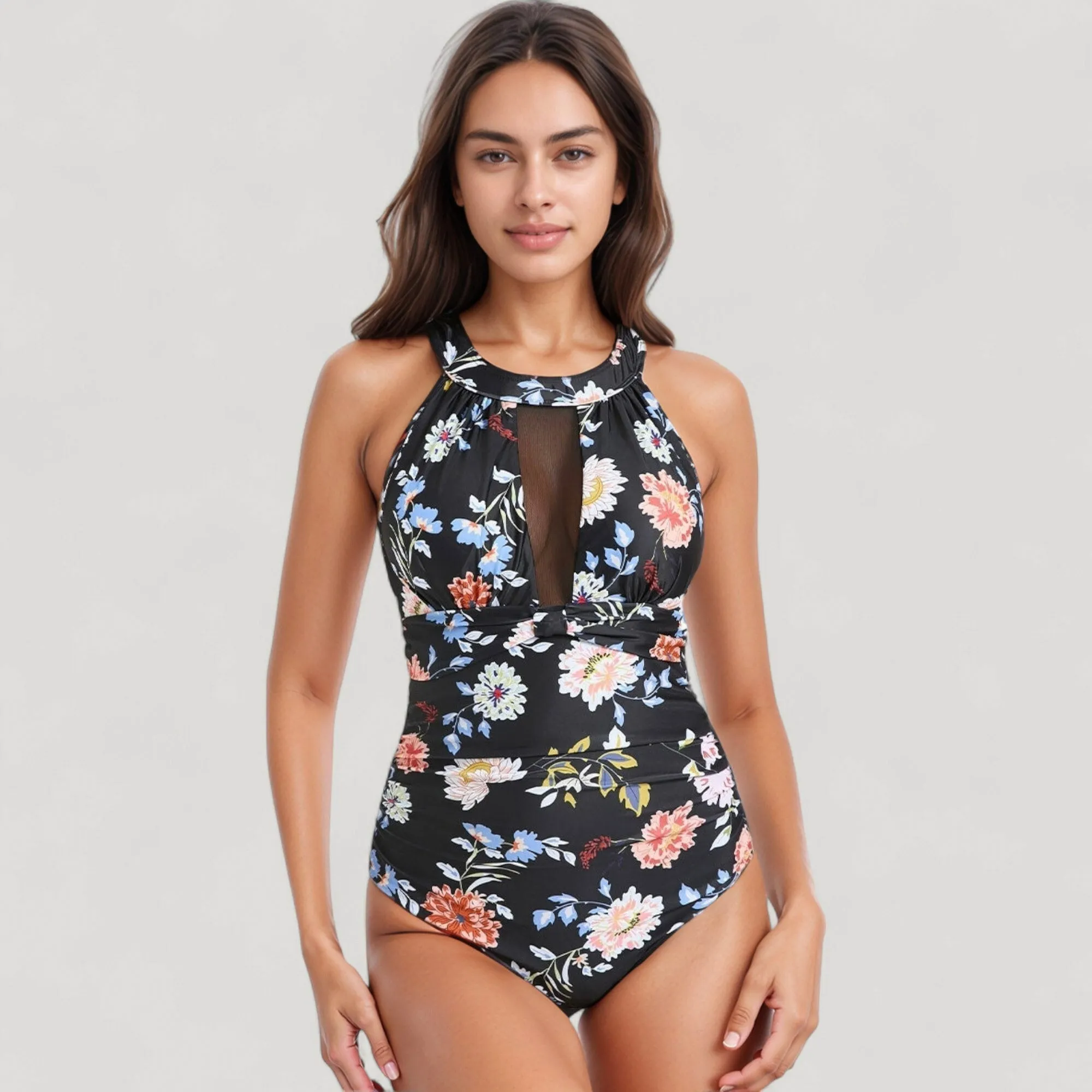 Anna-Kaci Swim Women's Halter Neck One Piece Swimsuit with Keyhole Front Detail and Floral Patterned Bodice for a Feminine and Flattering Look sold by Anna-Kaci product image thumbnail 2
