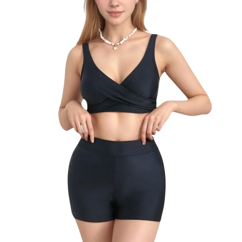 Anna-Kaci Swim Women's Twist Front Bikini Top and High Waist Swim Shorts Set with Supportive Wide Straps and Soft Stretch Fit sold by Anna-Kaci