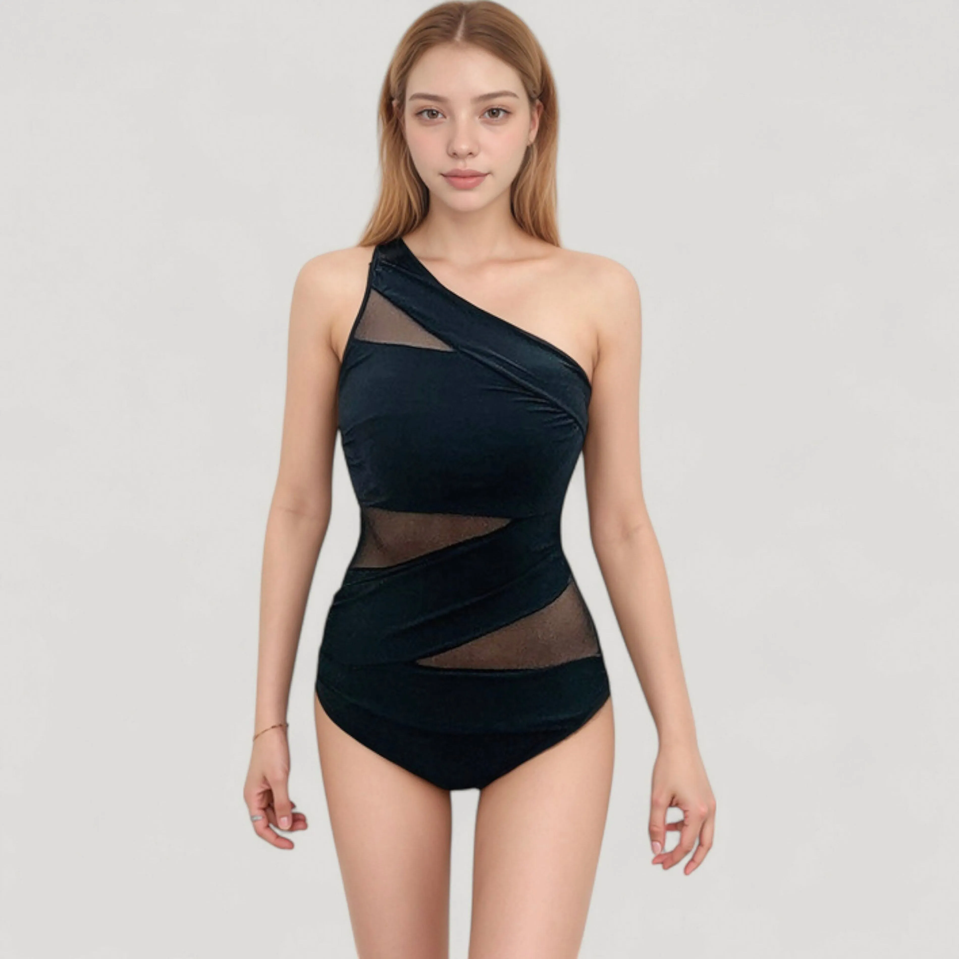 Anna-Kaci Swim Women's One Shoulder One Piece Swimsuit with Sheer Mesh Cutout Panels and Asymmetrical Design sold by Anna-Kaci product image thumbnail 2
