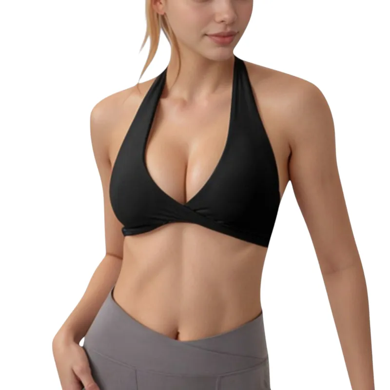Anna-Kaci Active Women's Halter Neck Sports Bra with Ruched Front Detail Low Impact Stretch Fabric Removable Padding made by Anna-Kaci