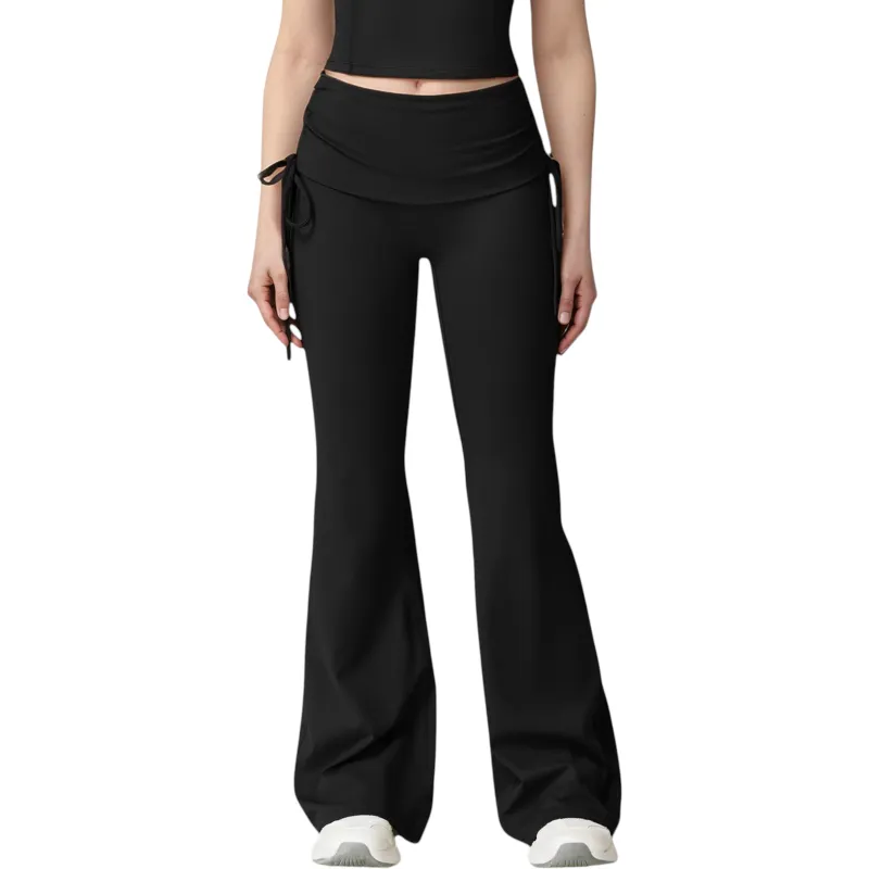 Anna-Kaci Active Women's Drawstring Ruched Waist Flared Leg Pants Stretch Fabric Active Yoga Lounge Bottoms sold by Anna-Kaci