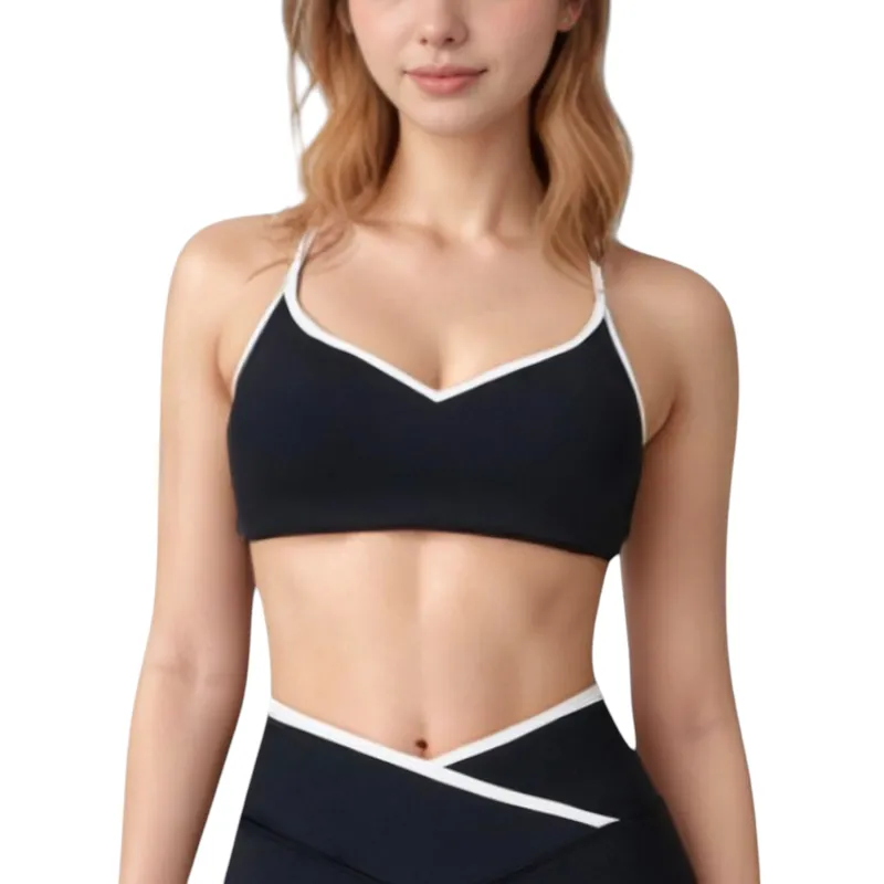 Anna-Kaci Active Women's V-Neck Sports Bra with Contrast Trim and Thin Adjustable Straps made by Anna-Kaci