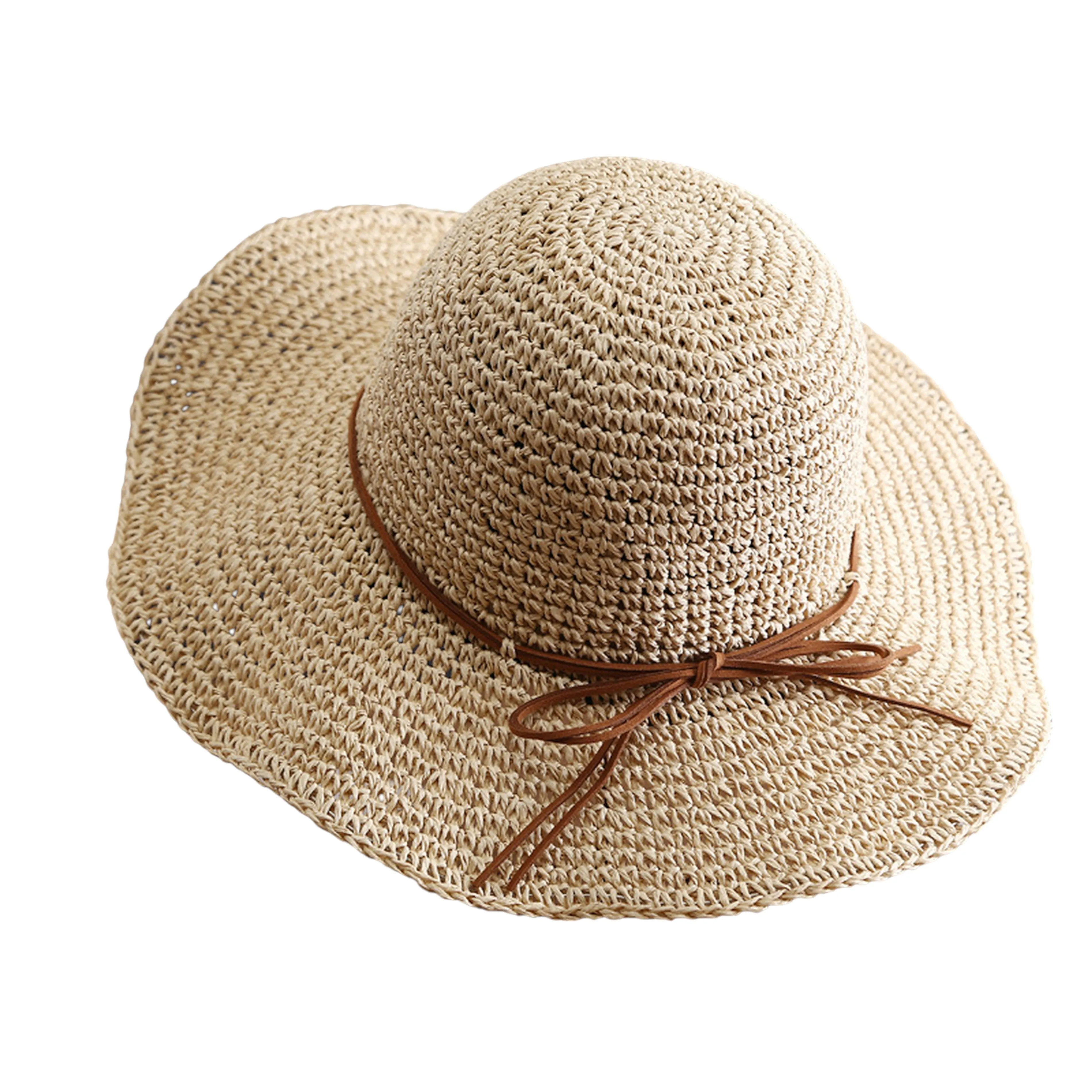 Anna-Kaci Wide - Brim Straw Sun Hat with Leather Tie sold by Anna-Kaci