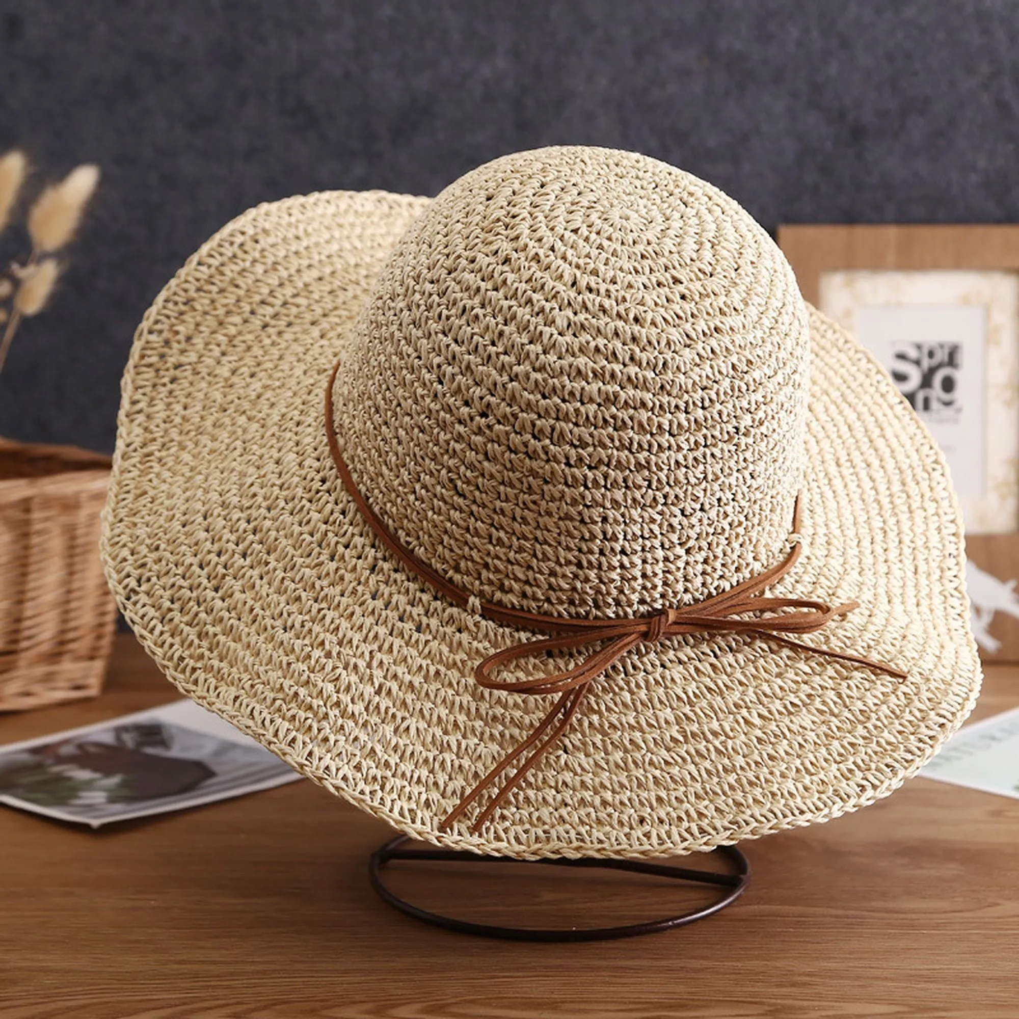 Anna-Kaci Wide - Brim Straw Sun Hat with Leather Tie sold by Anna-Kaci product image thumbnail 4