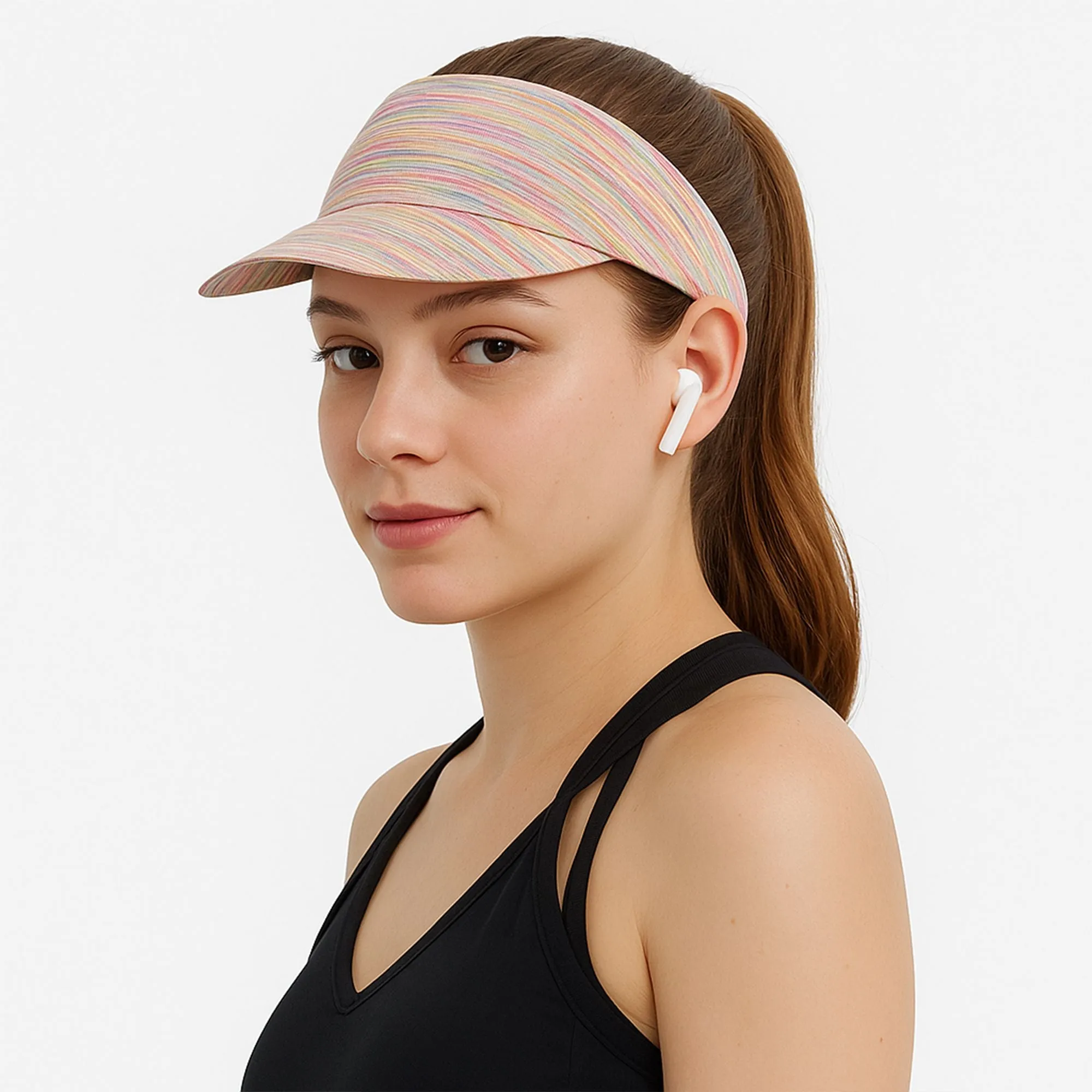 Anna-Kaci Stretchy UV Protection Sports Visor Hat Lightweight Rainbow Stripe Design for Hiking Beach Running Outdoor Travel sold by Anna-Kaci product image thumbnail 3