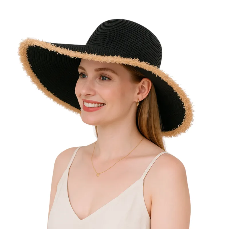 Anna-Kaci Wide Brim Straw Floppy Hat with Frayed Edges Lightweight Sun Protection for Beach Vacation Outdoor Travel Style sold by Anna-Kaci