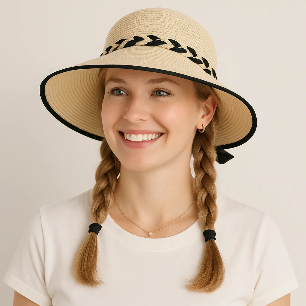 Anna-Kaci Women's Wide Brim Straw Hat with Braided Band and Contrast Bow Detail sold by Anna-Kaci product image thumbnail 2
