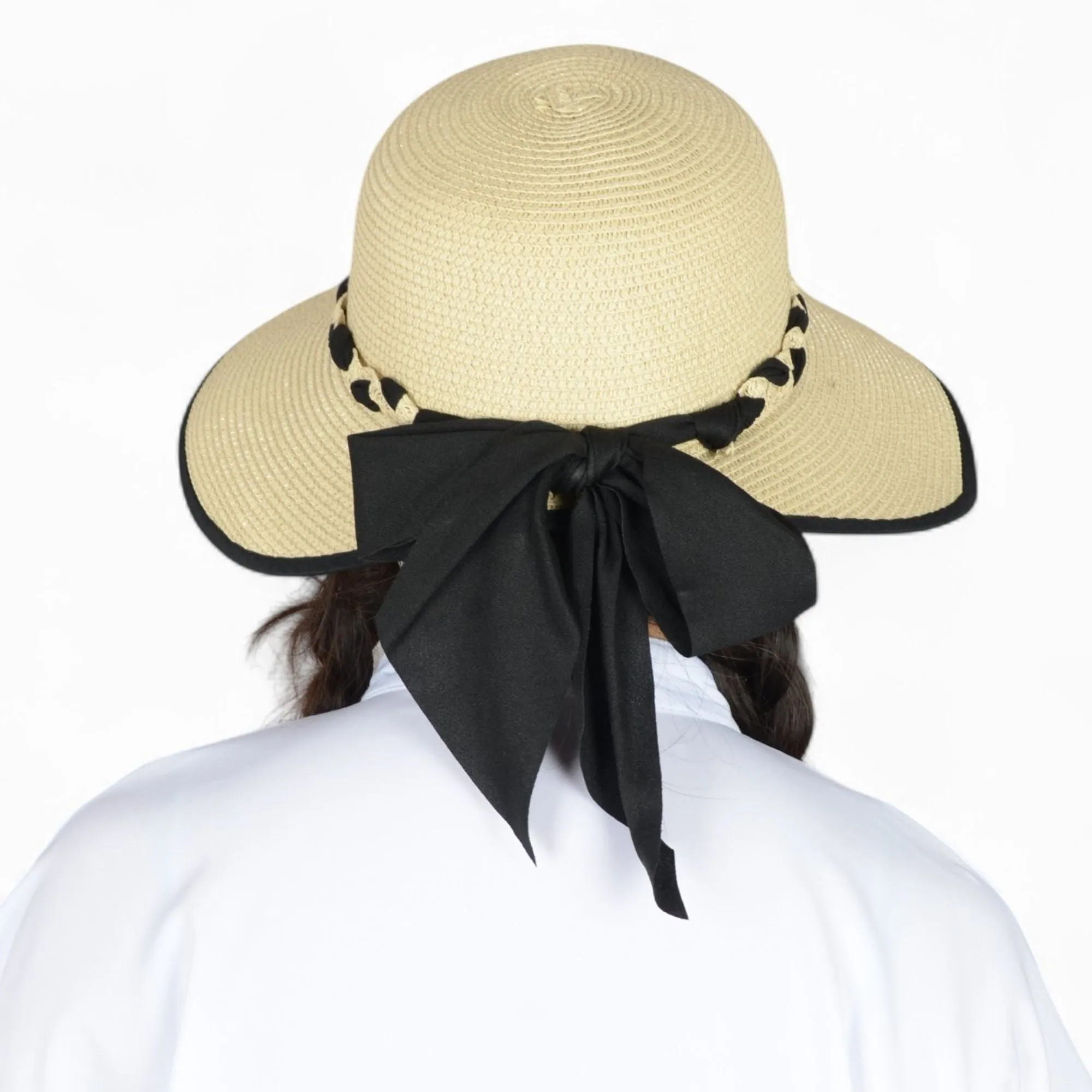 Anna-Kaci Women's Wide Brim Straw Hat with Braided Band and Contrast Bow Detail sold by Anna-Kaci product image thumbnail 3