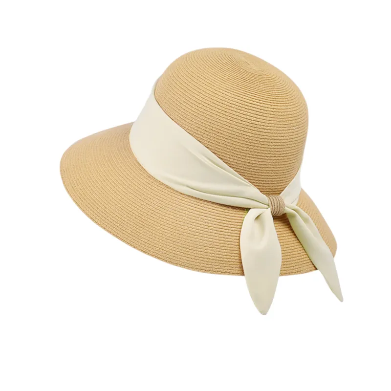 Anna-Kaci Women's Woven Floppy Sun Hat with Wide Ribbon Knot Detail and Curved Brim sold by Anna-Kaci