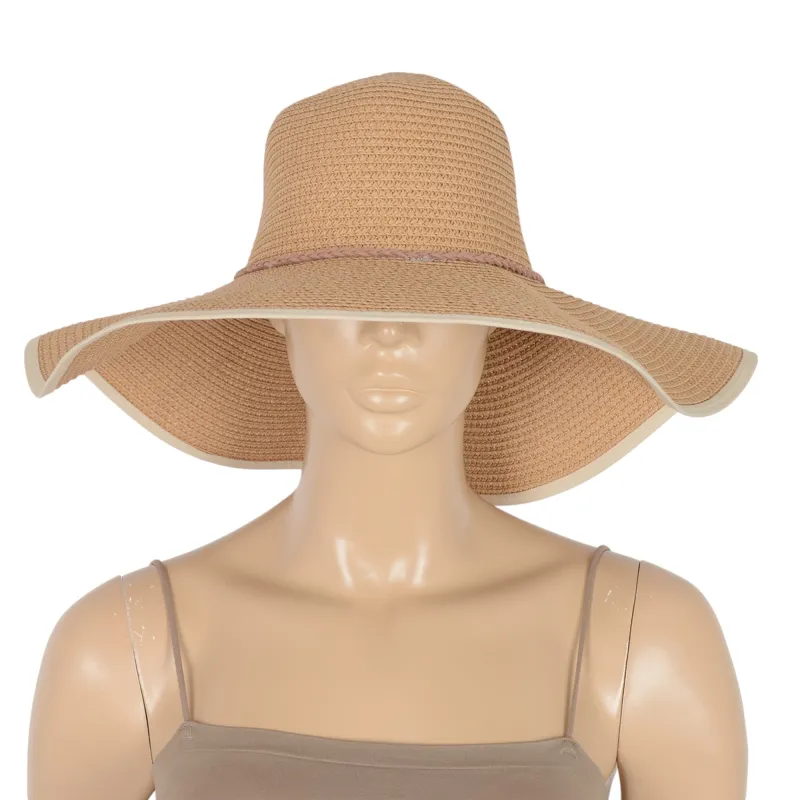 Anna-Kaci Wide Brim Straw Sun Hat with Braided Cord Detail Lightweight Packable Design for Beach Outdoor Protection sold by Anna-Kaci