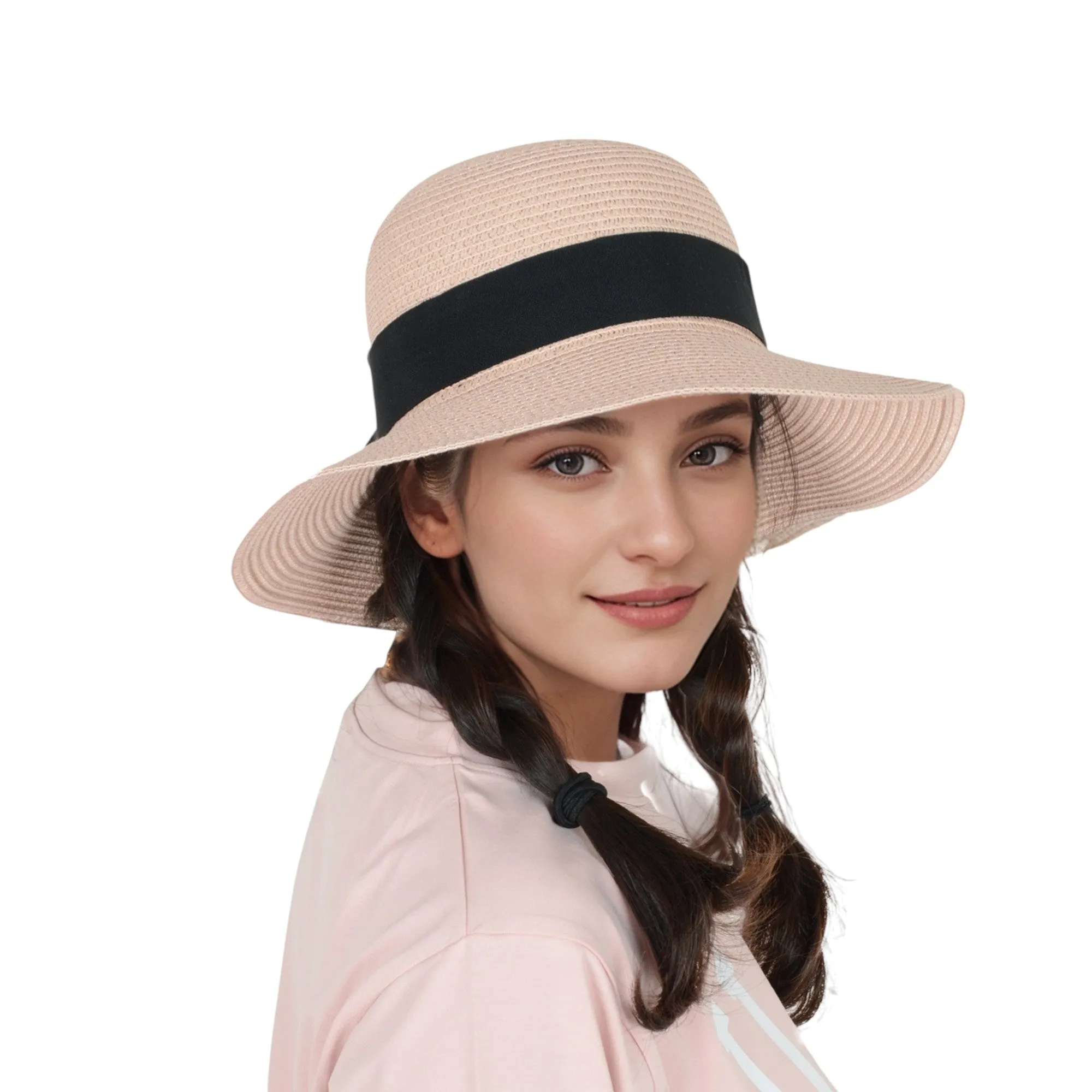 Anna-Kaci Wide Brim Straw Sun Hat with Black Ribbon Bow Adjustable Chin Strap Inner Sweatband for Outdoor and Travel Use sold by Anna-Kaci