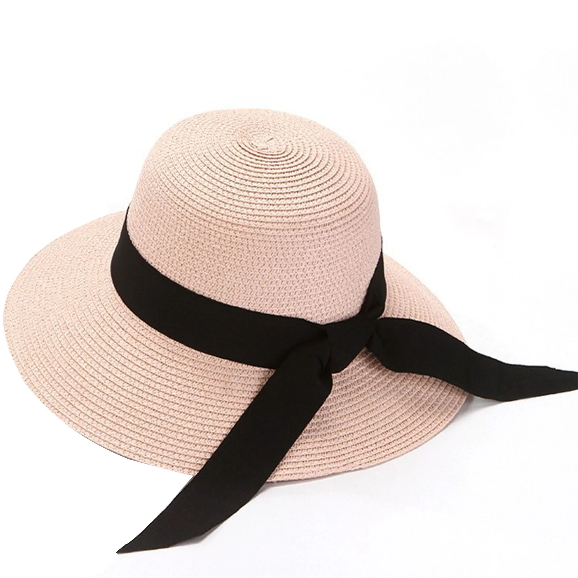 Anna-Kaci Wide Brim Straw Sun Hat with Black Ribbon Bow Adjustable Chin Strap Inner Sweatband for Outdoor and Travel Use sold by Anna-Kaci product image thumbnail 2