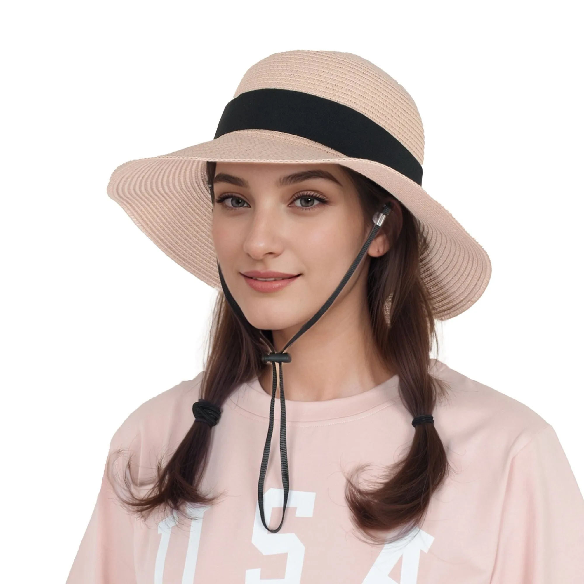 Anna-Kaci Wide Brim Straw Sun Hat with Black Ribbon Bow Adjustable Chin Strap Inner Sweatband for Outdoor and Travel Use sold by Anna-Kaci product image thumbnail 3