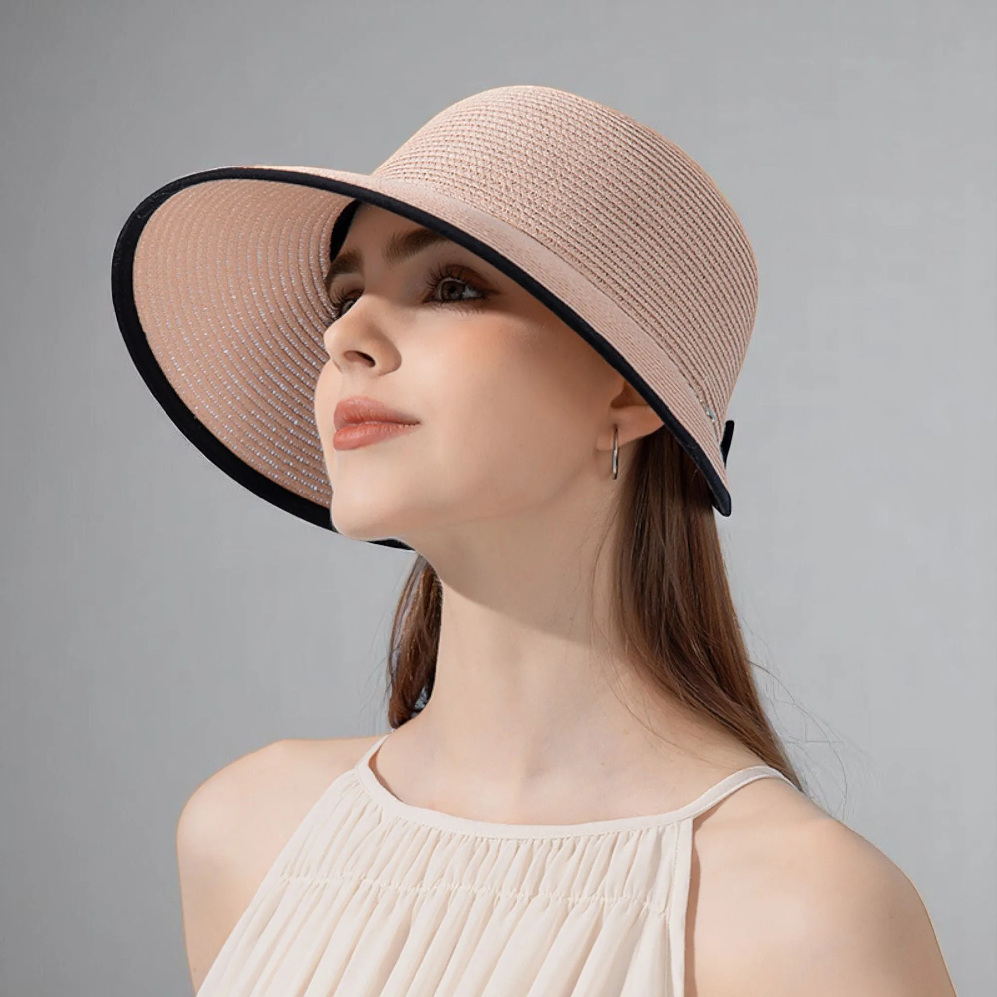 Anna-Kaci Roll Up Wide Brim Visor Sun Hat with Ponytail Hole and UV Protection Lightweight Packable Foldable Summer Cap sold by Anna-Kaci product image thumbnail 4