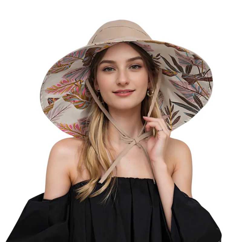 Anna-Kaci Wide Brim Sun Hat with Ponytail Hole Neck Tie Closure and Patterned Lining for UV Protection and Outdoor Style sold by Anna-Kaci