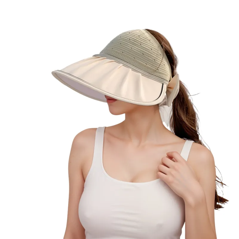 Anna-Kaci Extra Wide Brim Sun Visor Hat for Women Adjustable UV Protection Bow Detail Breathable Summer Beach Hat sold by Anna-Kaci