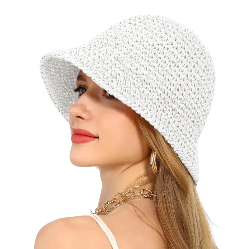 Anna-Kaci Crochet Raffia Bucket Hat Lightweight Foldable Wide Brim Sun Hat for Stylish Summer Protection sold by Anna-Kaci