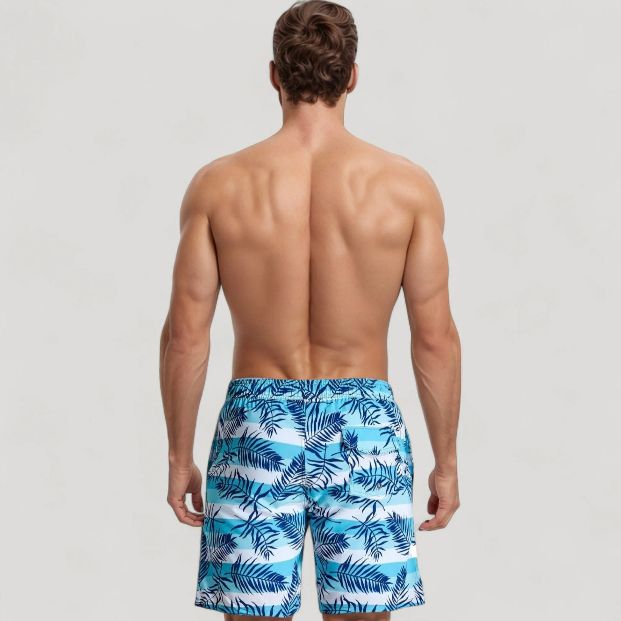 Anna-Kaci Swim Men's Tropical Leaf Print Swim Trunks with Adjustable Drawstring Waist and Quick-Dry Striped Fabric sold by Anna-Kaci product image thumbnail 5