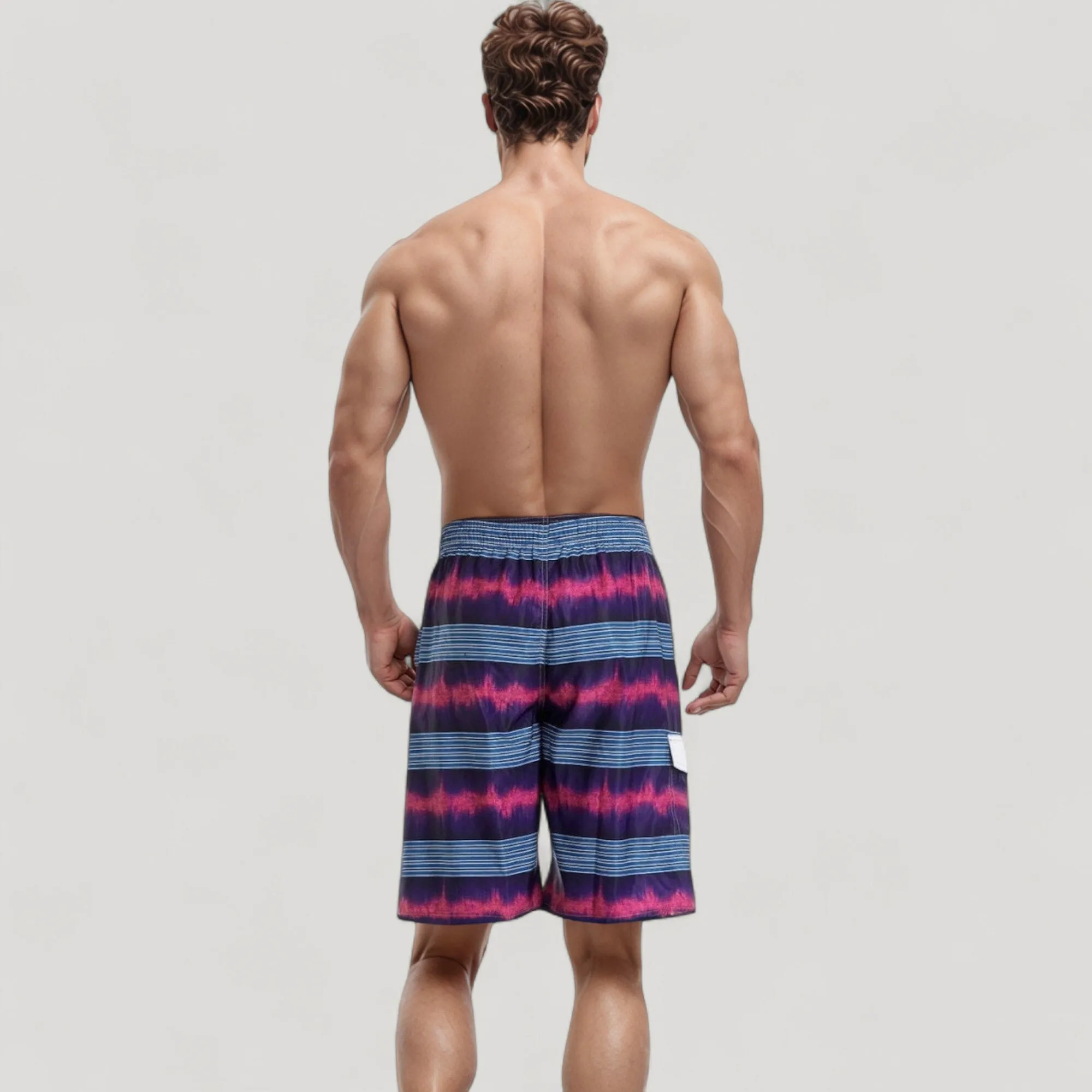Anna-Kaci Swim Men's Vibrant Stripe Swim Trunks with Wave-Inspired Pattern and Drawstring Waistband in Quick-Dry Fabric sold by Anna-Kaci product image thumbnail 5