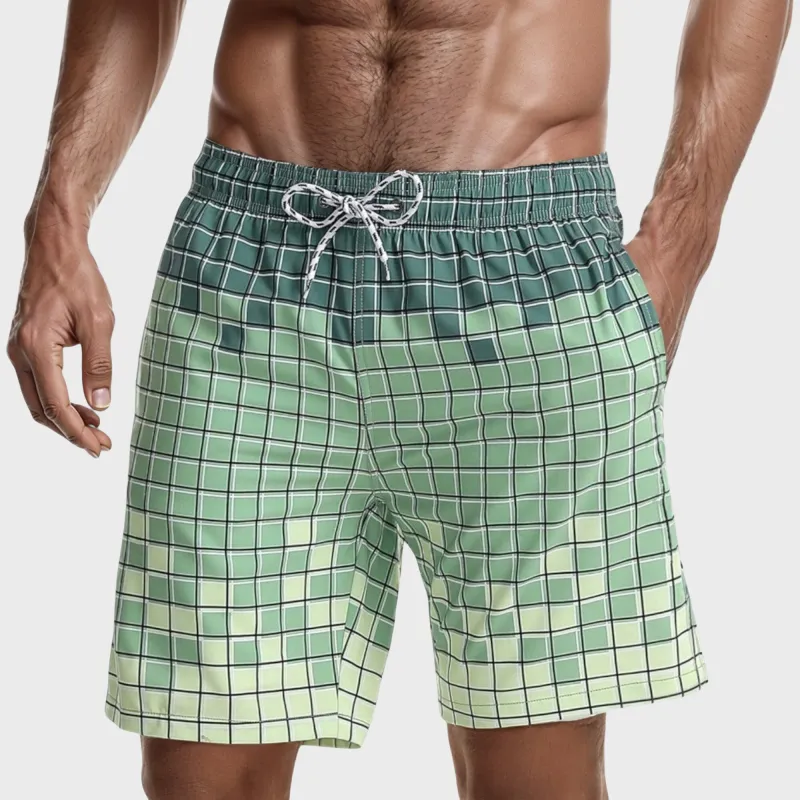 Anna-Kaci Swim Men's Gradient Checkered Swim Trunks with Adjustable Drawstring Waistband and Quick-Dry Lightweight Fabric sold by Anna-Kaci