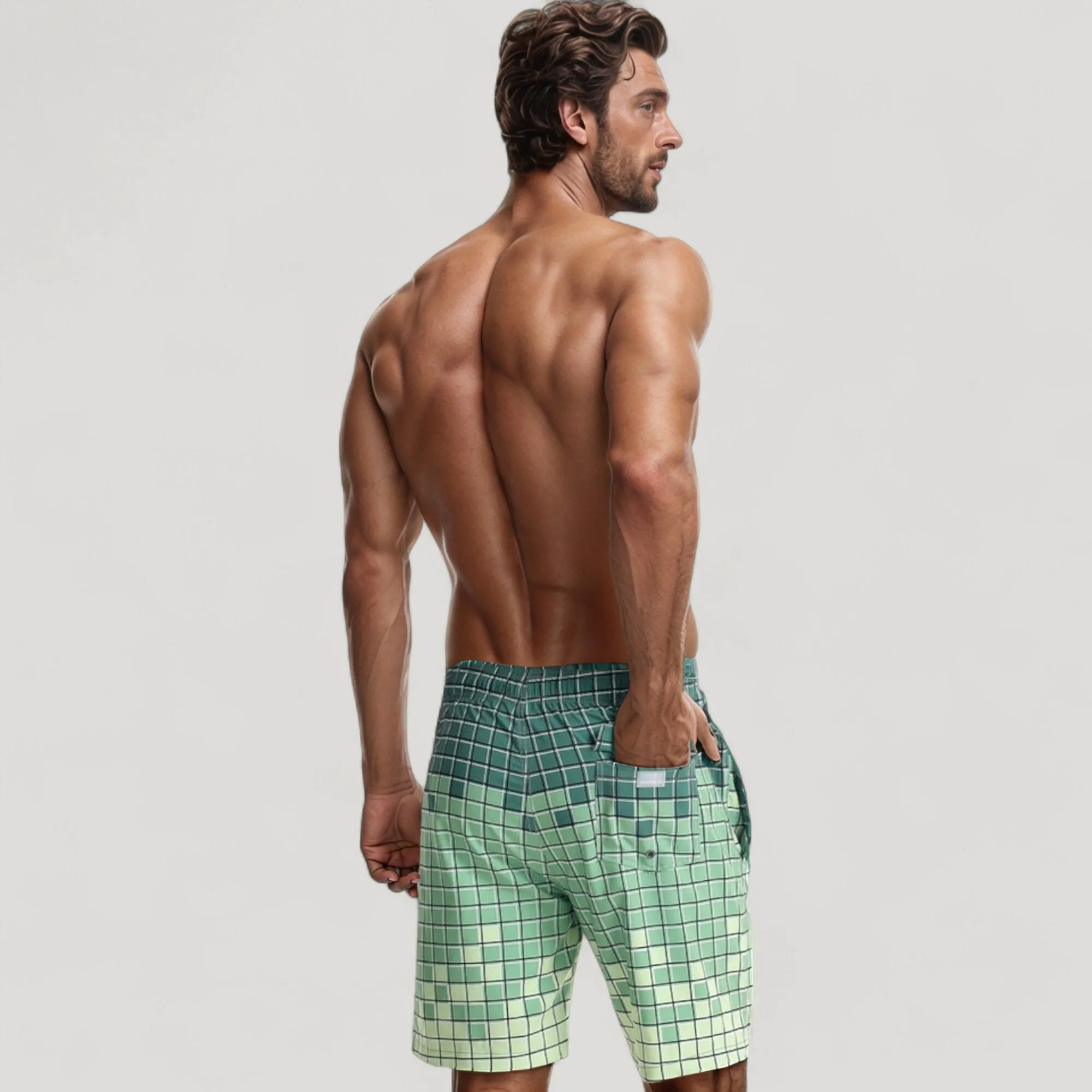 Anna-Kaci Swim Men's Gradient Checkered Swim Trunks with Adjustable Drawstring Waistband and Quick-Dry Lightweight Fabric sold by Anna-Kaci product image thumbnail 5