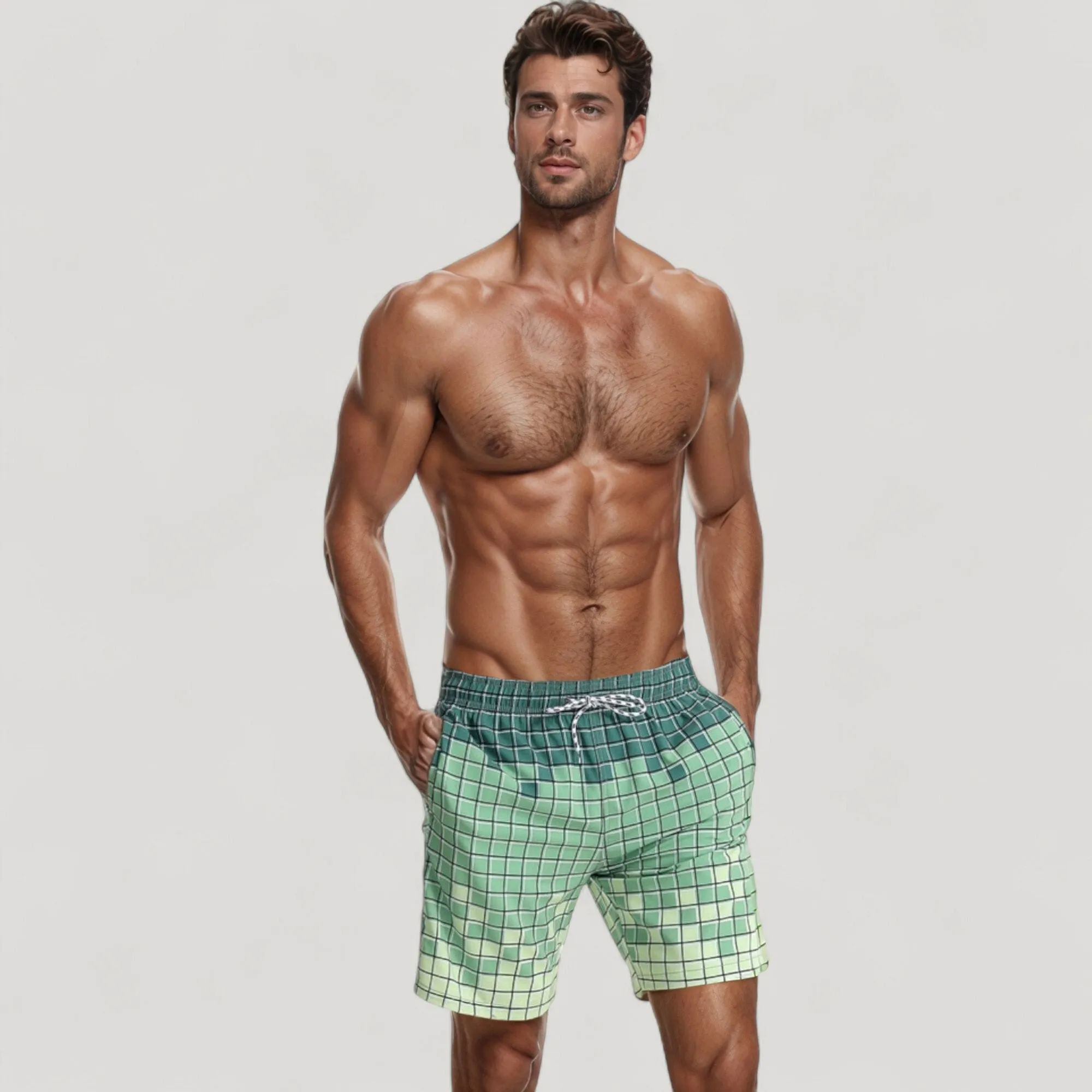 Anna-Kaci Swim Men's Gradient Checkered Swim Trunks with Adjustable Drawstring Waistband and Quick-Dry Lightweight Fabric sold by Anna-Kaci product image thumbnail 2