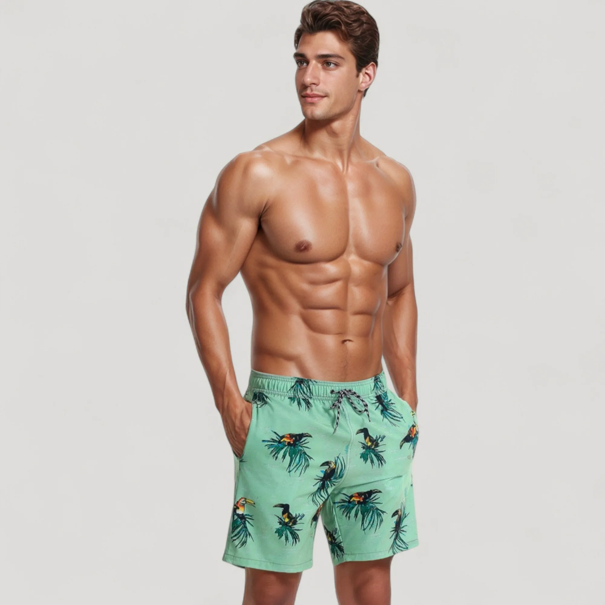 Anna-Kaci Swim Men's Tropical Toucan Print Swim Trunks with Elastic Drawstring Waist and Quick-Dry Lightweight Fabric sold by Anna-Kaci product image thumbnail 2