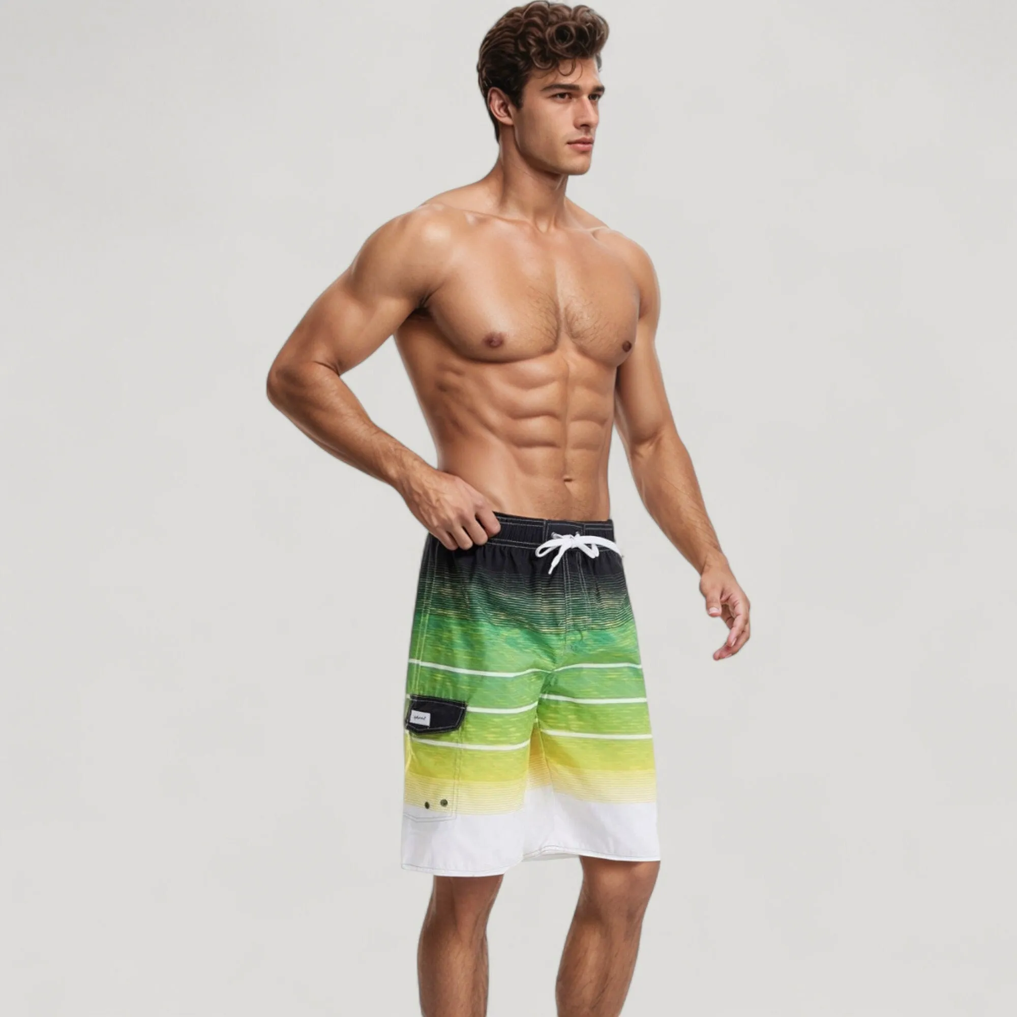 Anna-Kaci Swim Men's Ombre Stripe Swim Trunks with Drawstring Waistband and Quick-Dry Lightweight Fabric for Comfortable Wear sold by Anna-Kaci product image thumbnail 3