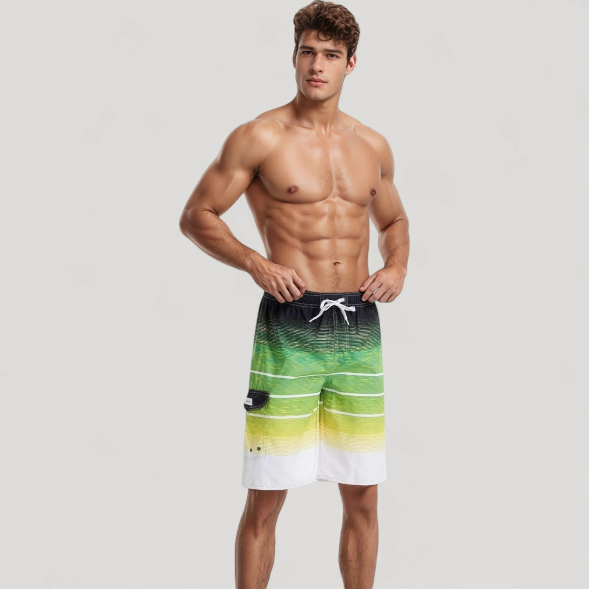 Anna-Kaci Swim Men's Ombre Stripe Swim Trunks with Drawstring Waistband and Quick-Dry Lightweight Fabric for Comfortable Wear sold by Anna-Kaci product image thumbnail 4