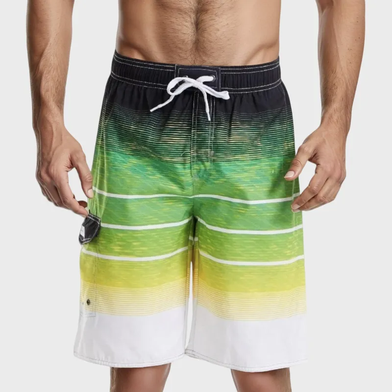 Anna-Kaci Swim Men's Ombre Stripe Swim Trunks with Drawstring Waistband and Quick-Dry Lightweight Fabric for Comfortable Wear sold by Anna-Kaci