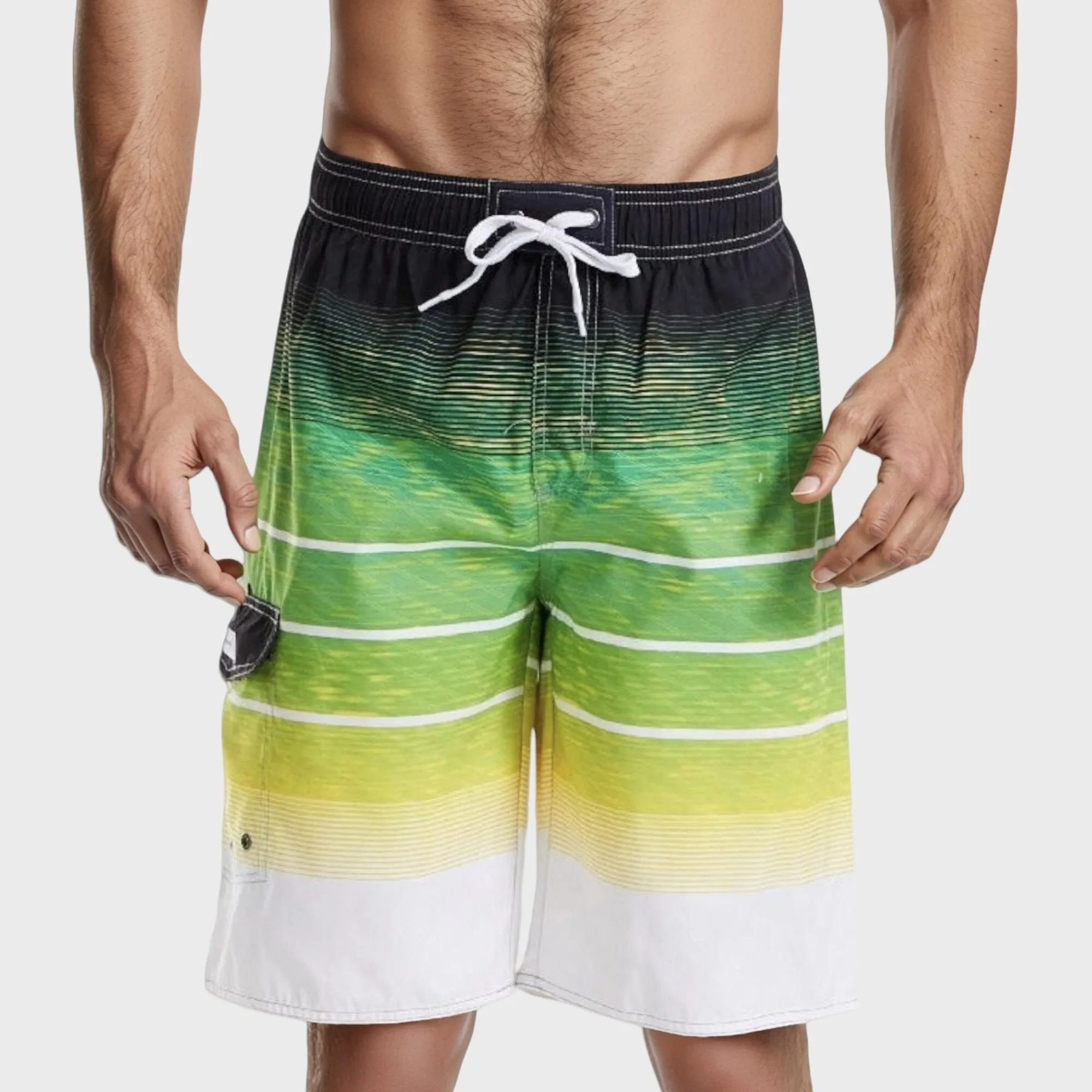 Anna-Kaci Swim Men's Ombre Stripe Swim Trunks with Drawstring Waistband and Quick-Dry Lightweight Fabric for Comfortable Wear sold by Anna-Kaci