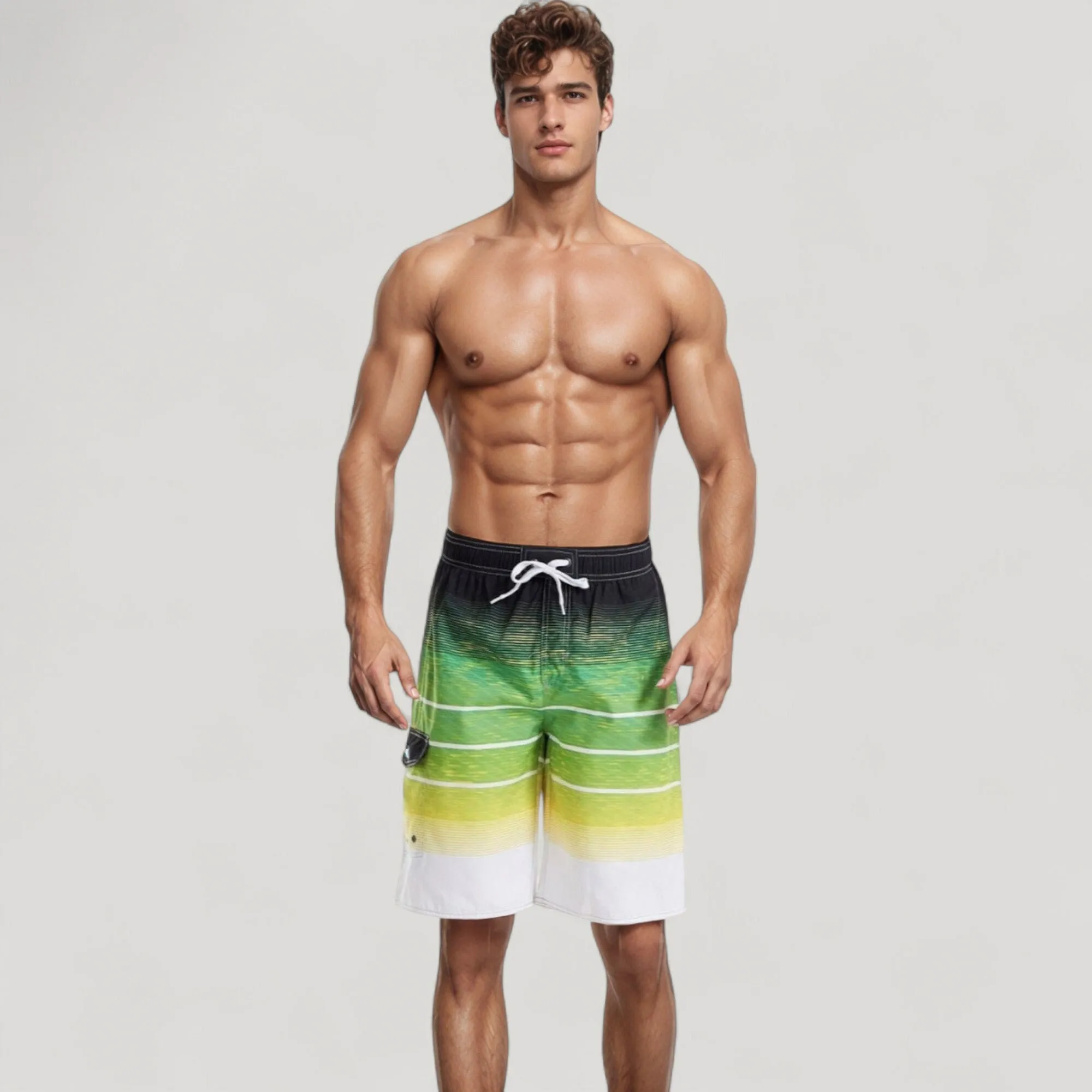 Anna-Kaci Swim Men's Ombre Stripe Swim Trunks with Drawstring Waistband and Quick-Dry Lightweight Fabric for Comfortable Wear sold by Anna-Kaci product image thumbnail 2