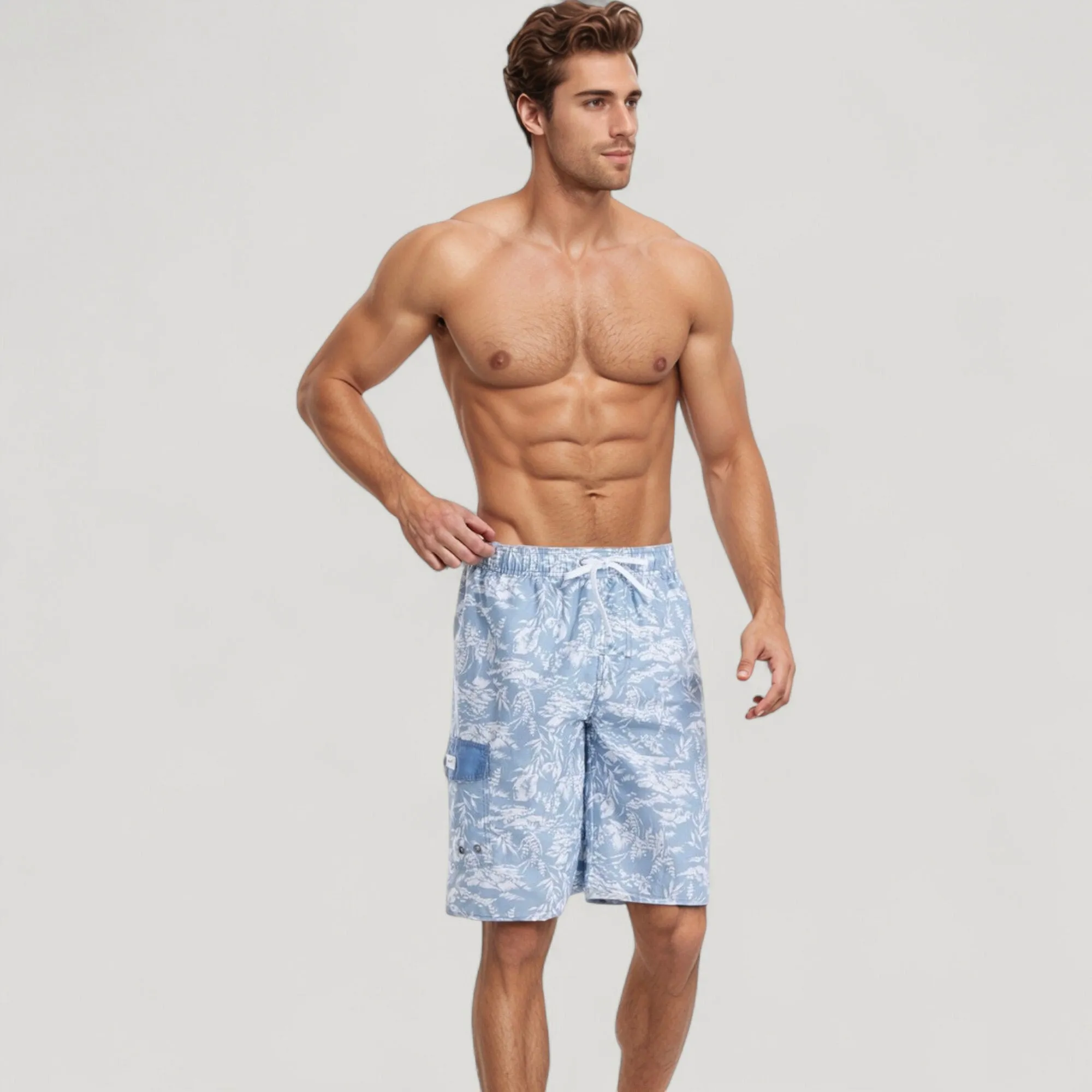 Anna-Kaci Swim Men's Tropical Print Swim Trunks with Adjustable Drawstring Waist and Cargo Pocket Detail sold by Anna-Kaci product image thumbnail 4