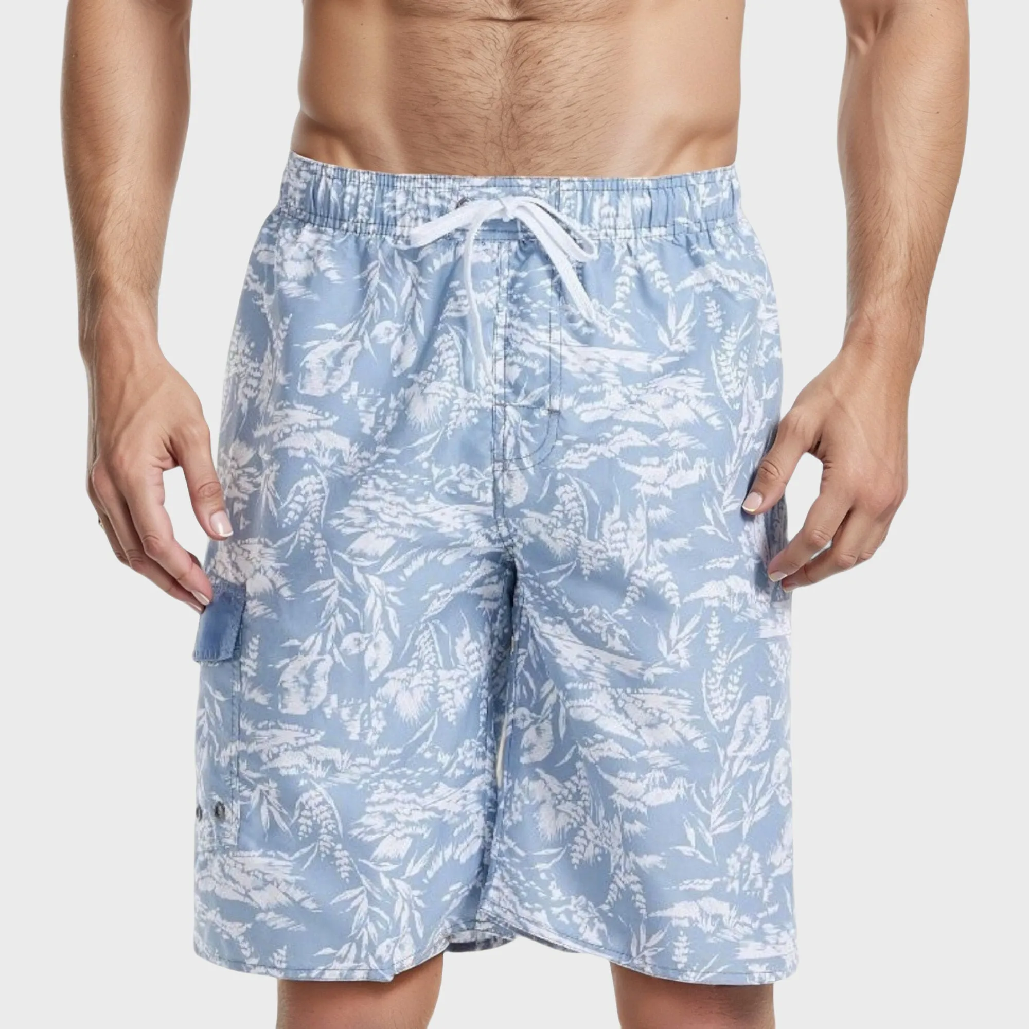 Anna-Kaci Swim Men's Tropical Print Swim Trunks with Adjustable Drawstring Waist and Cargo Pocket Detail sold by Anna-Kaci