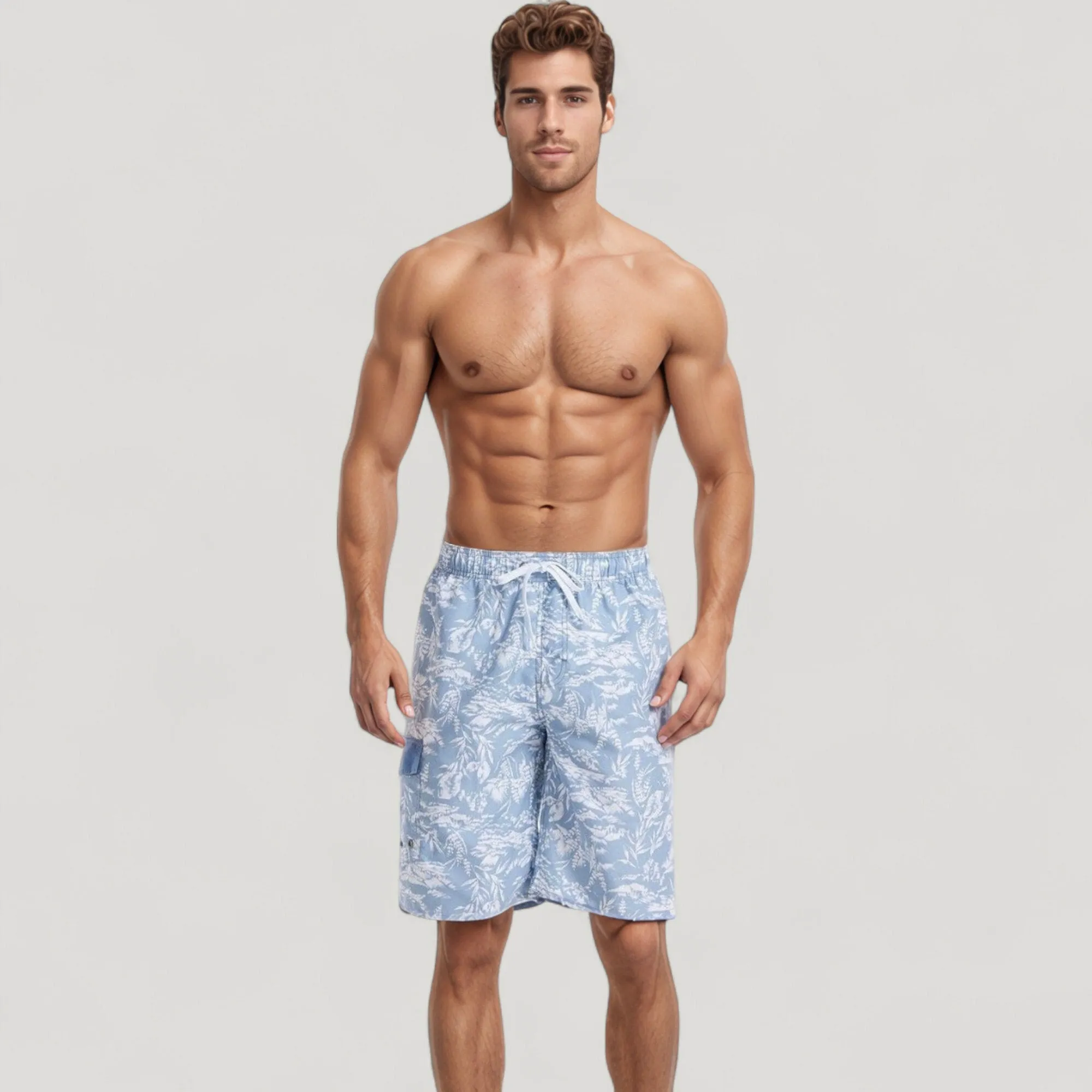 Anna-Kaci Swim Men's Tropical Print Swim Trunks with Adjustable Drawstring Waist and Cargo Pocket Detail sold by Anna-Kaci product image thumbnail 2