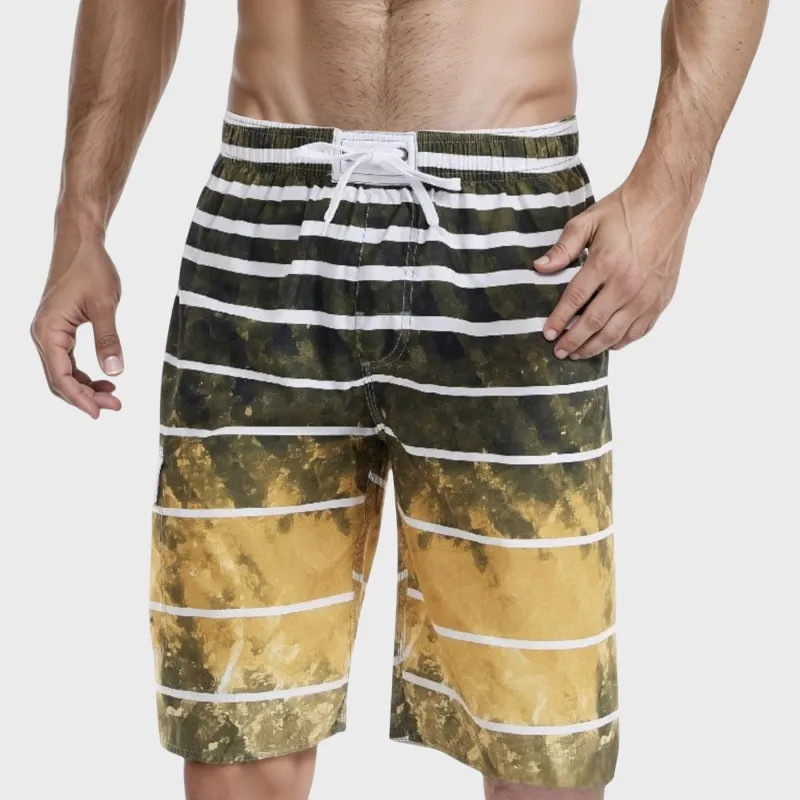 Anna-Kaci Swim Men's Striped Swim Trunks with Adjustable Waistband and Lightweight Quick-Dry Fabric for Active Comfort sold by Anna-Kaci