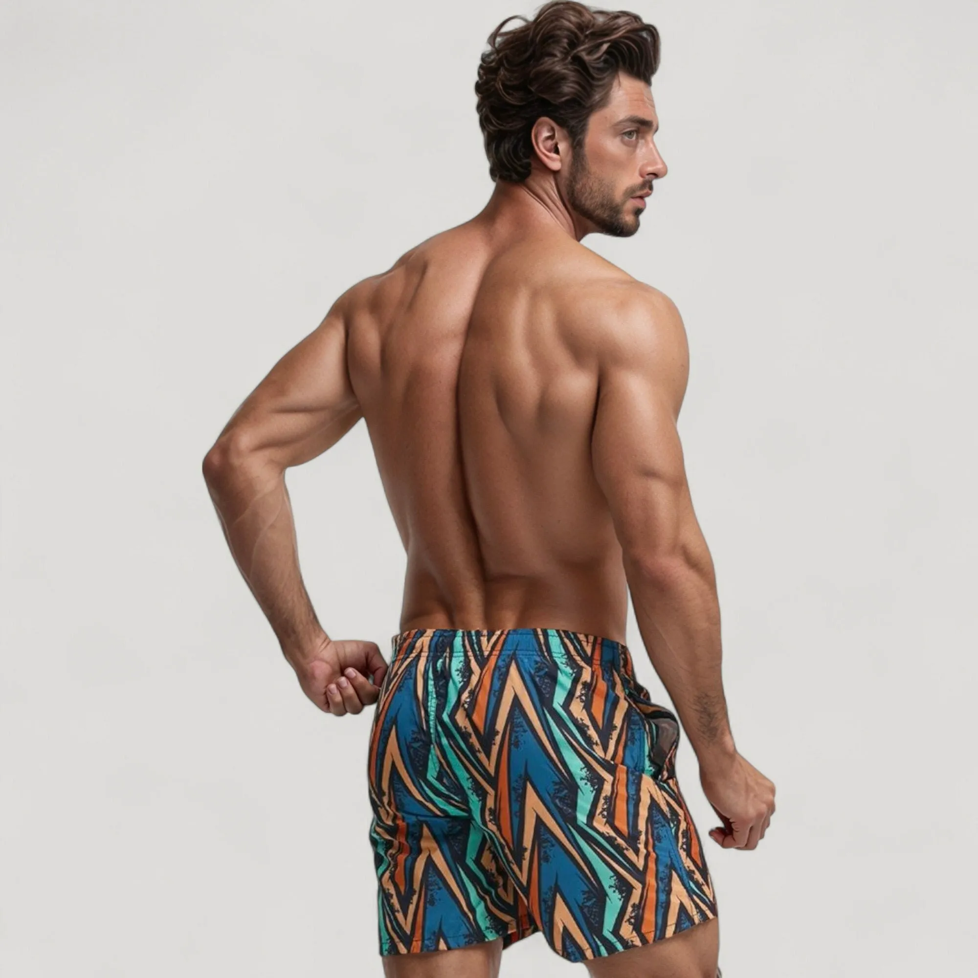 Anna-Kaci Swim Men's Geometric Zigzag Swim Trunks with Abstract Stripes Elastic Waist and Side Pockets sold by Anna-Kaci product image thumbnail 4