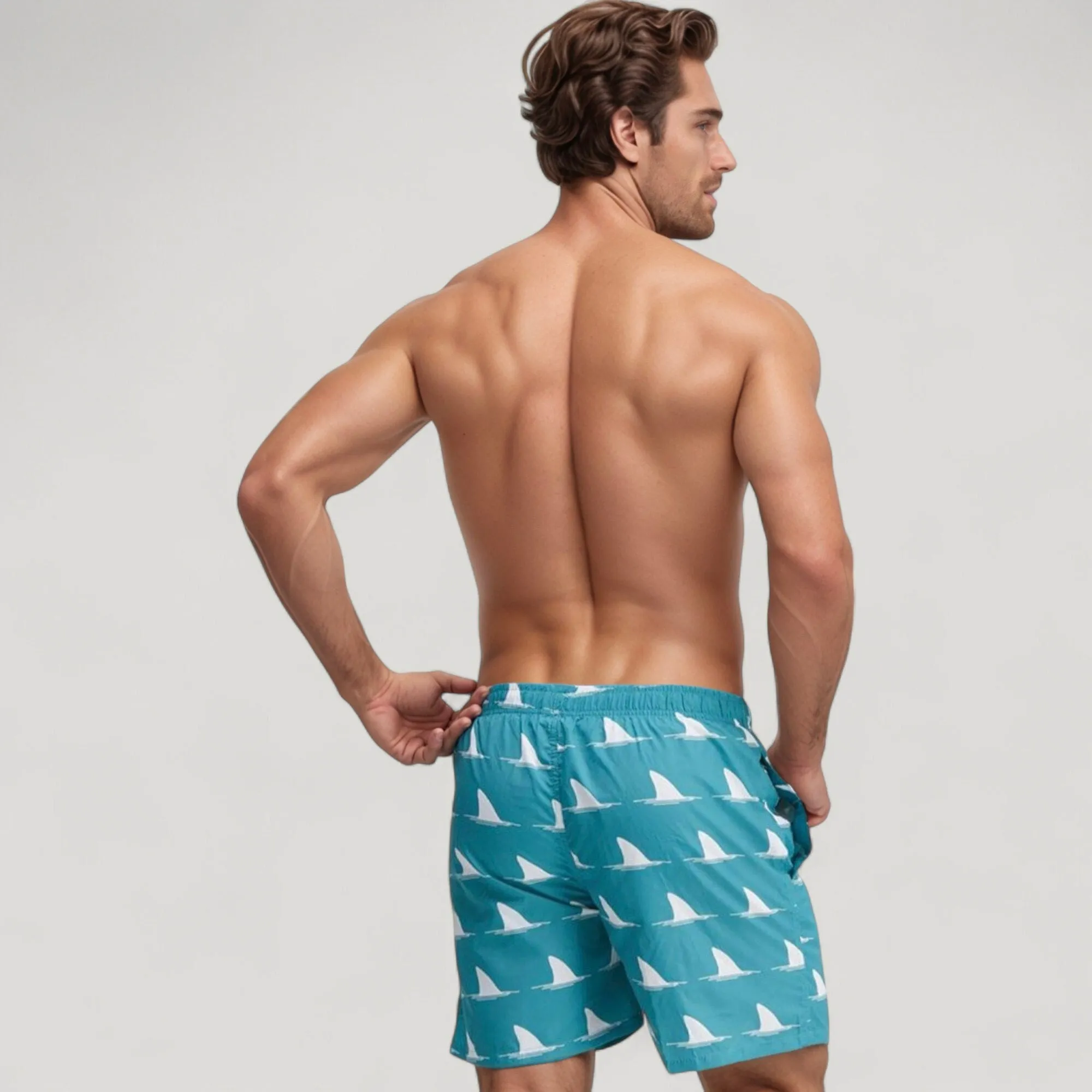 Anna-Kaci Swim Men's Shark Fin Print Swim Trunks with Quick-Dry Fabric and Adjustable Drawstring Waist for Bold Beachwear Style sold by Anna-Kaci product image thumbnail 4